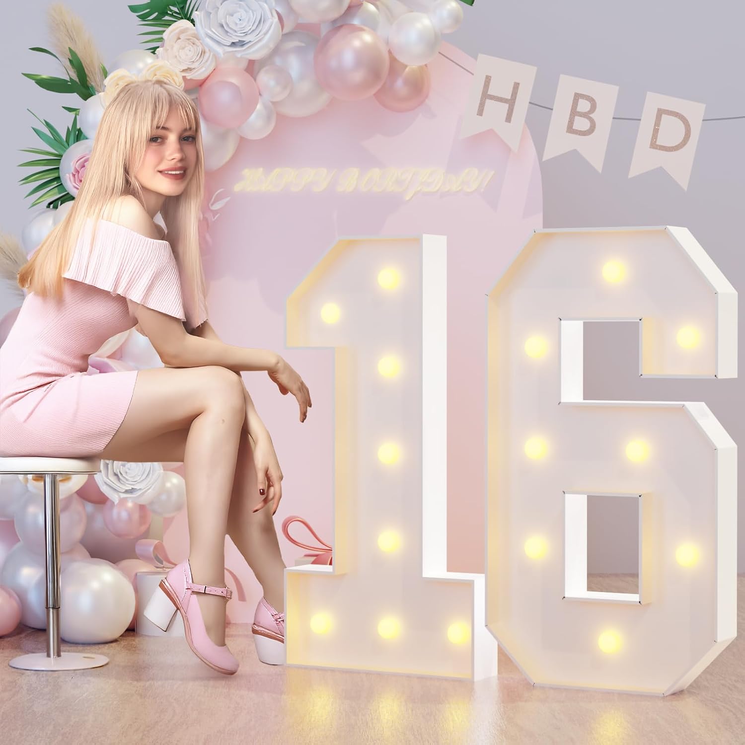 Sweet 16 Party Decorations 3FT Light Up Numbers, Large Marquee Numbers 16th Birthday Decorations for Girls Boys,Big Mosaic Numbers Anniversary Decorations