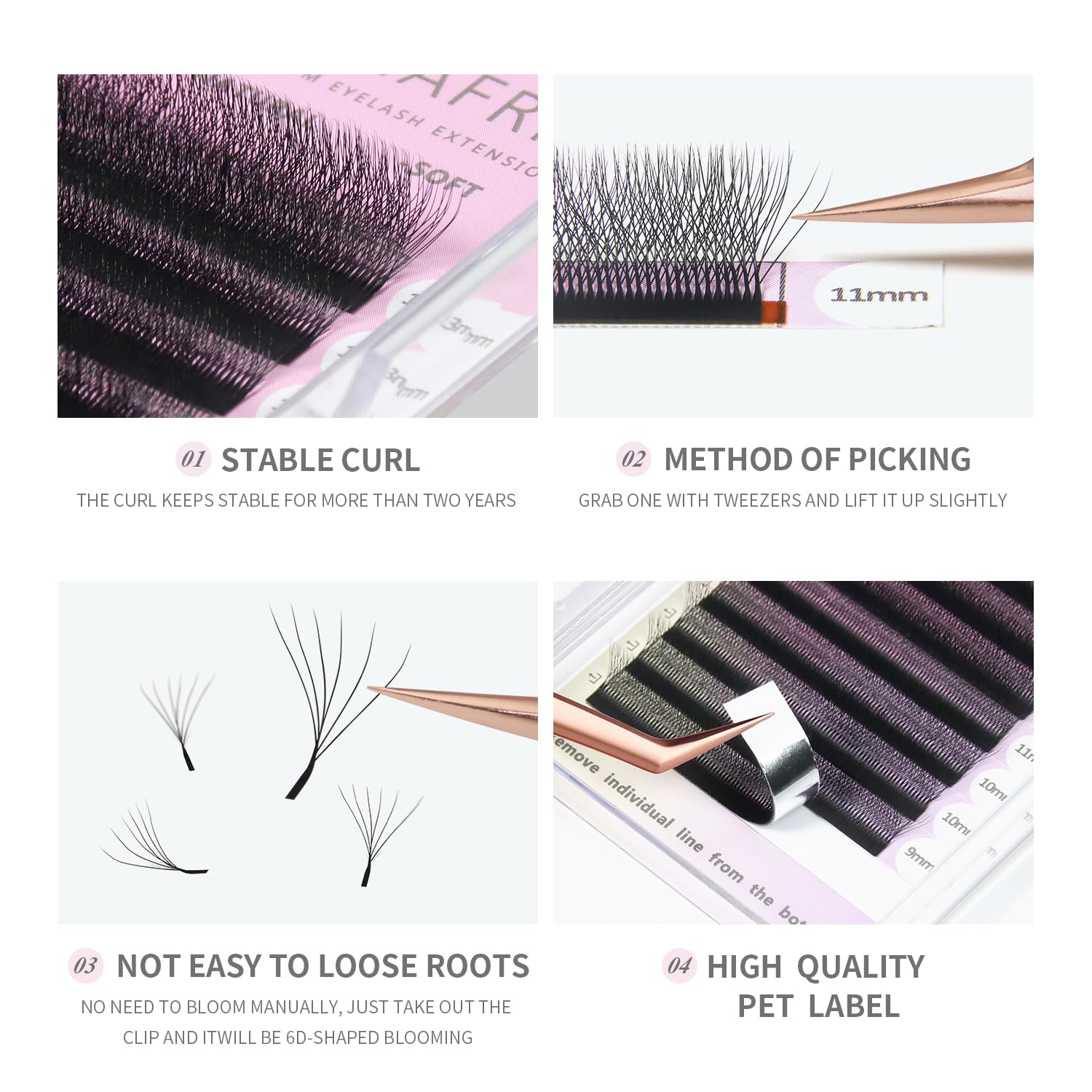 ANNAFRIS 6D W Extension Ciglia 0.07 C 14mm Premade Fan Lash Russian Volume Ventole Ciglia Ciuffetti 6D Eyelash Extension Professional(6D 0.07 C 14mm)