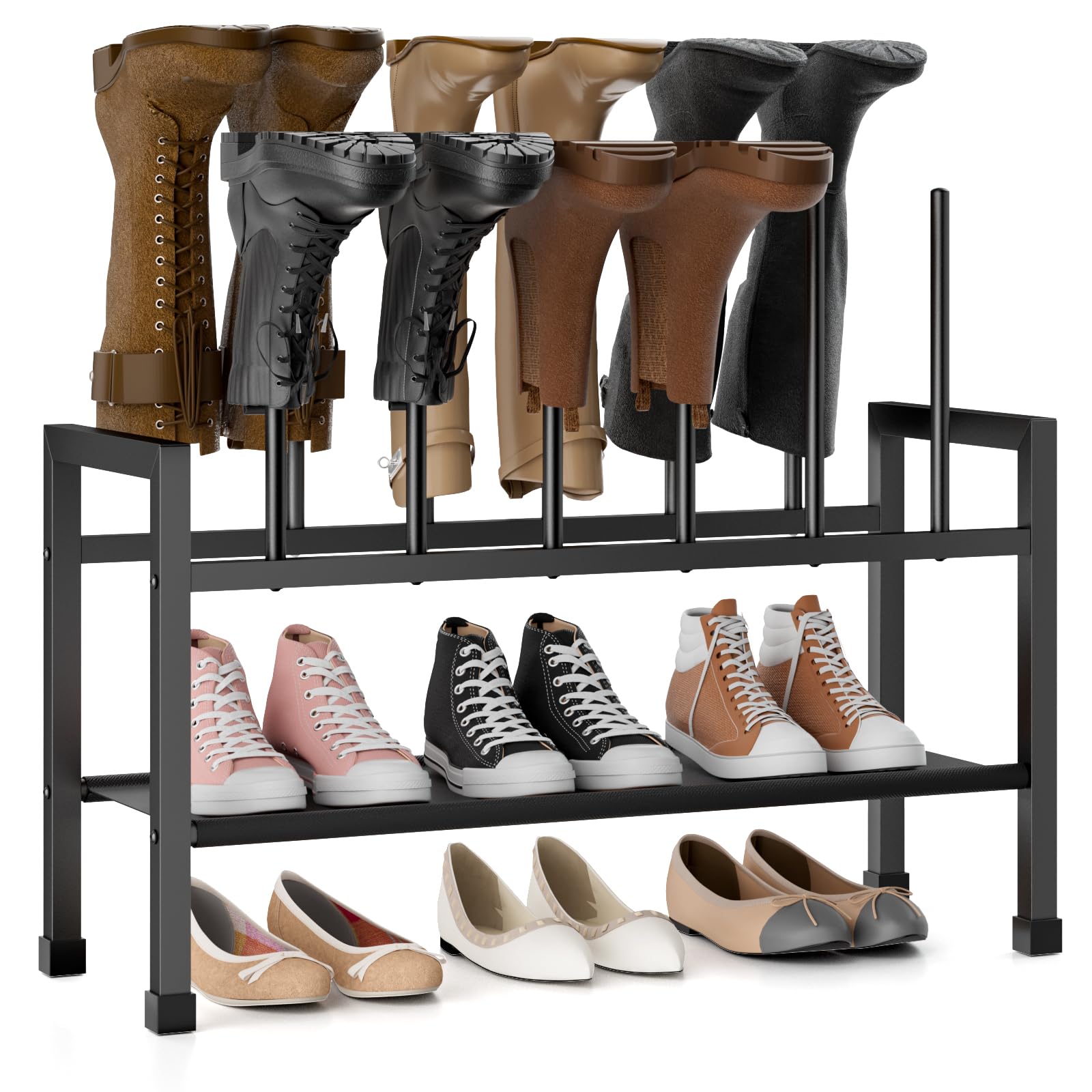 Mavivegue 2-in-1 Schuhregal Stehend Metall Schwarz - Freistehende Stiefelhalter, Kombinierbar & Separater Einsatz, Für Outdoor Wetterfest, Flur, Schlafsaal, Eingangsbereich, Terrasse für 12 Paar