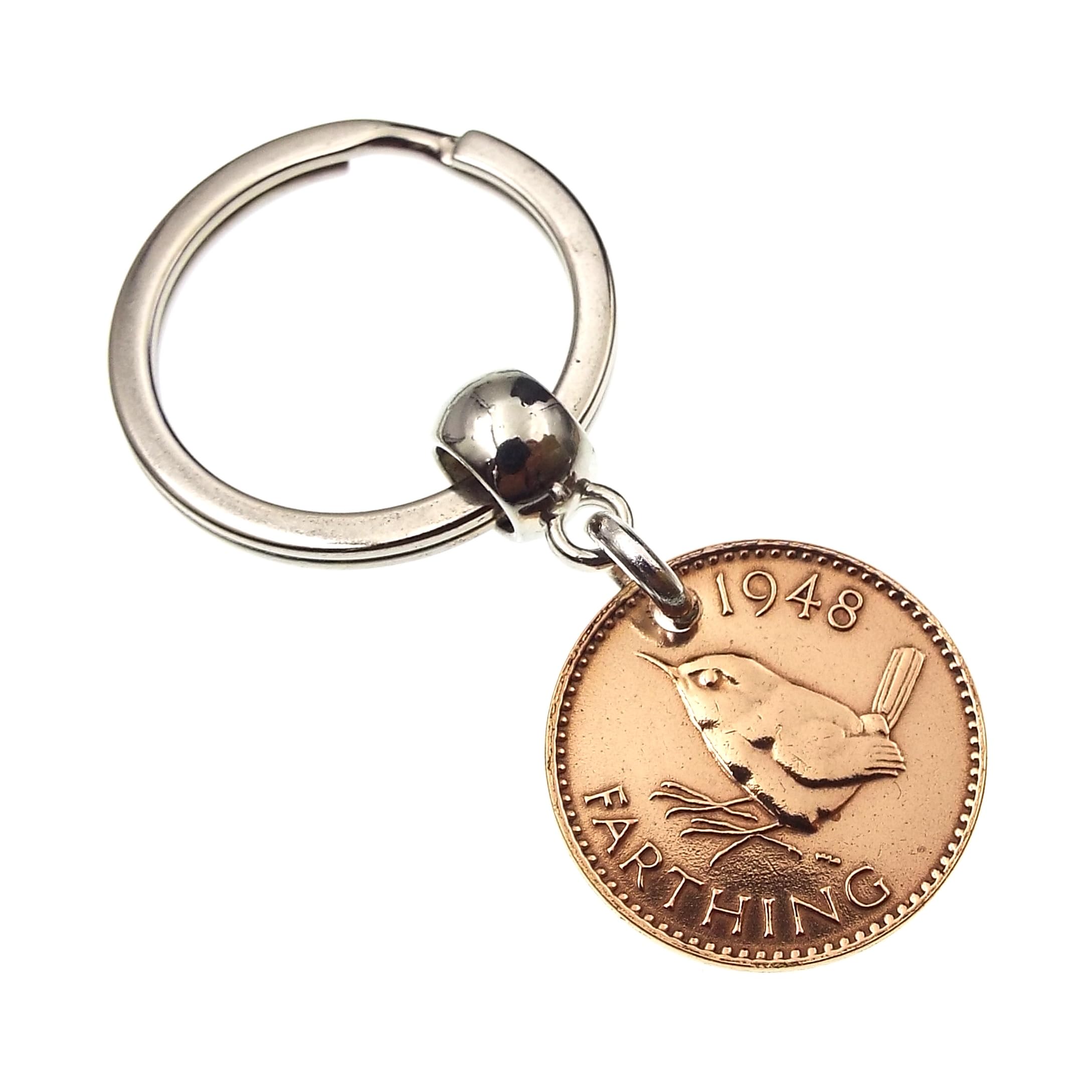 A Silver Dream 1948 Farthing British Coin Keyring Birthday Anniversary Retirement His Hers Men Women