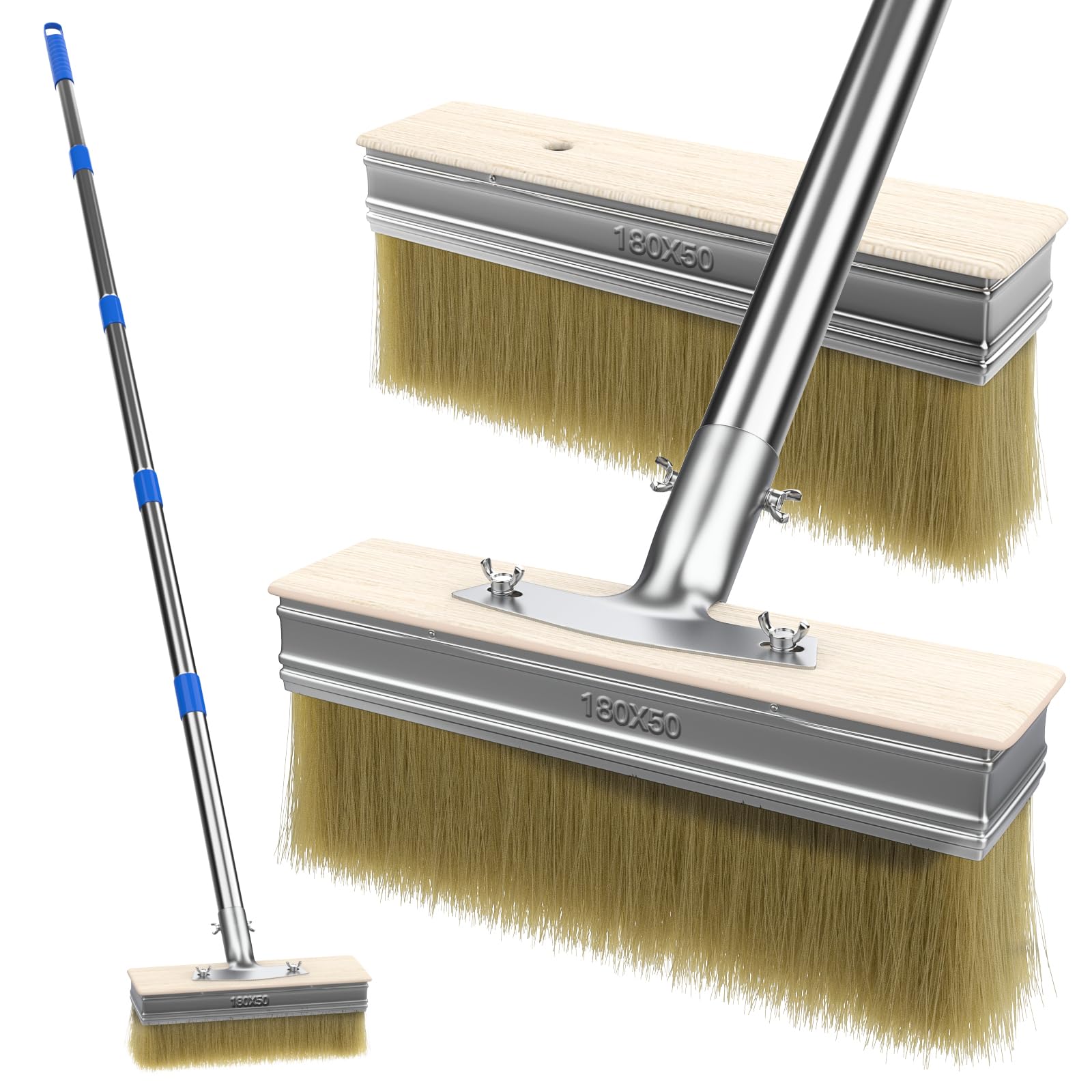 153CM Lange Griff Flächenstreicher Terrasse Flachpinsel Paint Pinsel mit 2 Pinselköpfen-18CM Breiten,Schnelle Fertigstellung Holzböden,Wände Schränke Türen Zäune Terrassenbeschichtungen Malerei