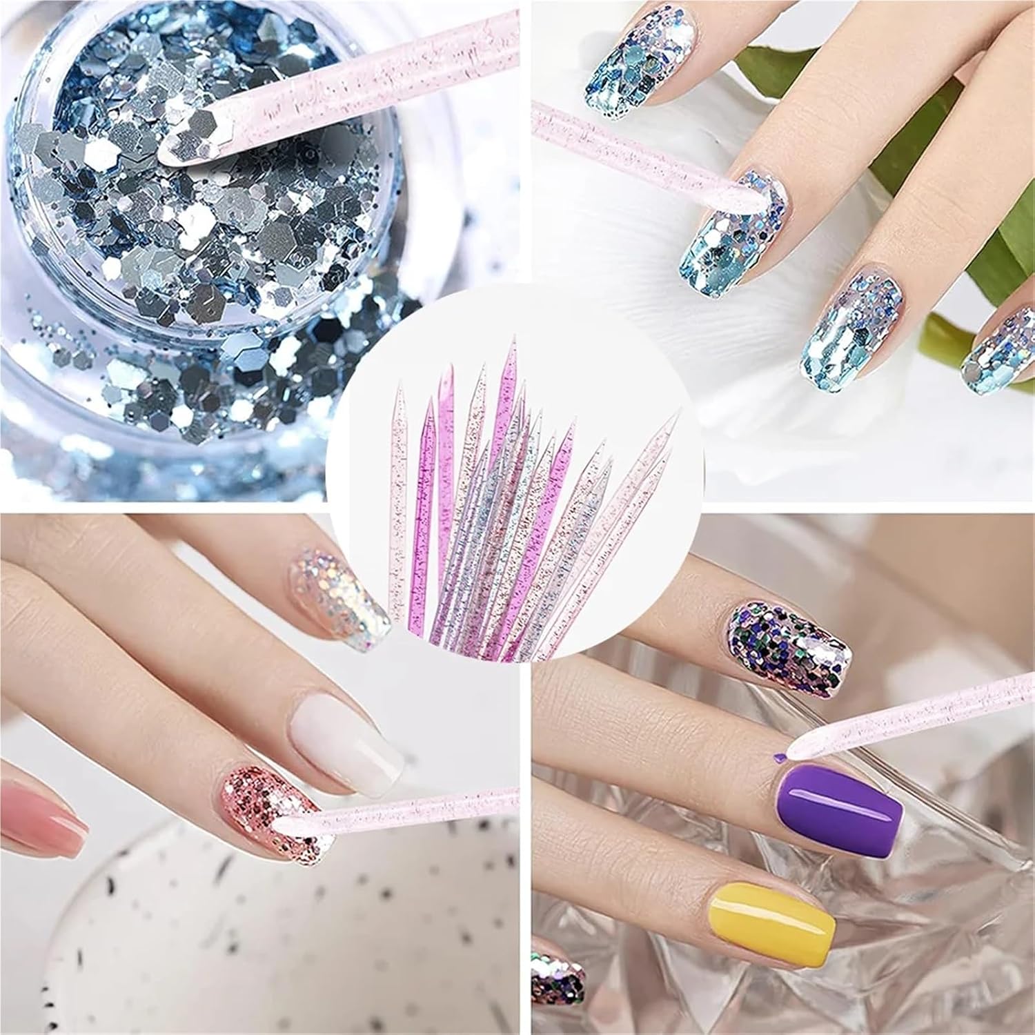 Disposable Cuticle Sticks For Nails 600pcs Crystal Cuticle Pusher Sticks Double Sided Nail Cleaner for Manicure Pedicure | Double-sided crystal cuticle pusher for precise nail care. 600pcs bulk pack for salon or home use.