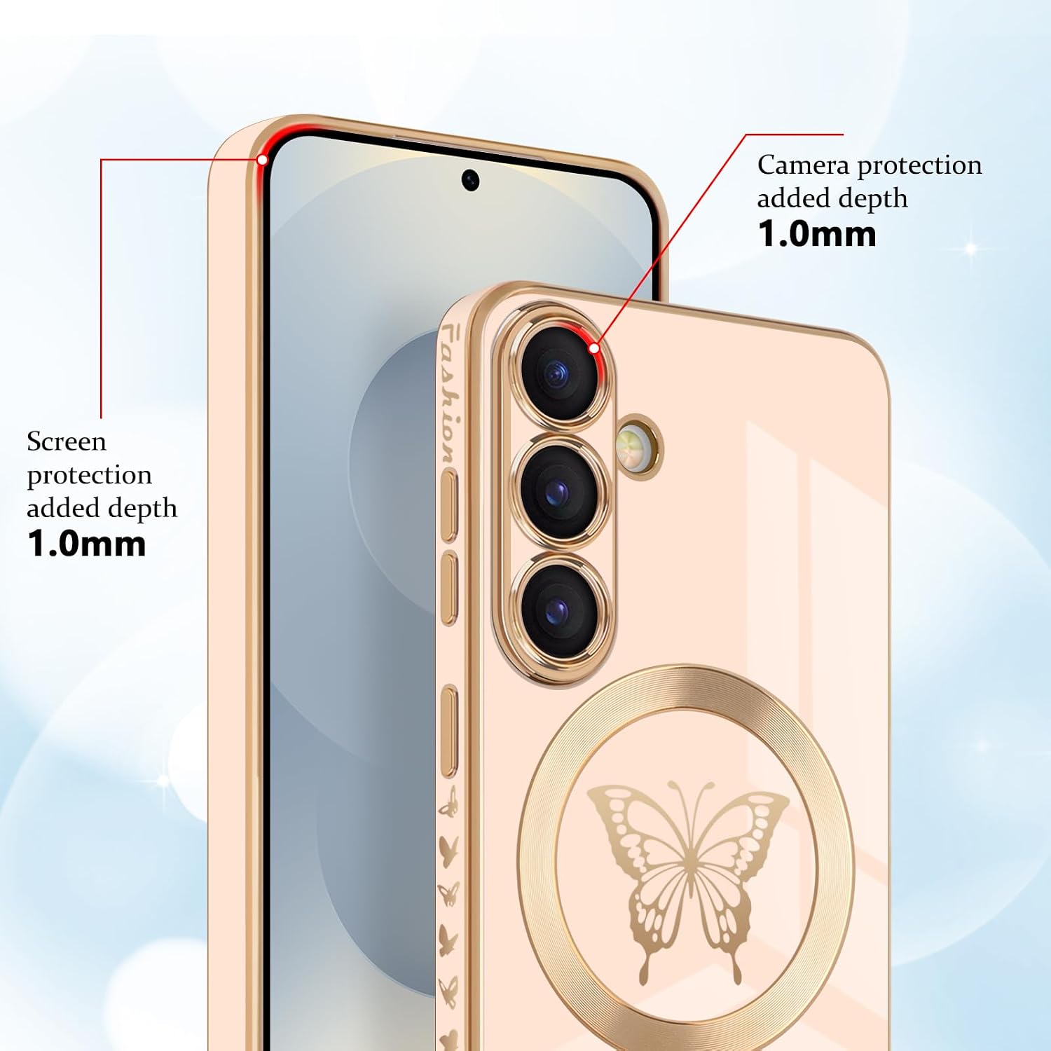Newseego for Samsung Galaxy S25 5G Magnetic Case, Cute Butterfly Luxury Plating Edge Case for Women Girls Men Soft TPU Shockproof Full Camera Protective Cover for Samsung Galaxy S25-Pink image 4