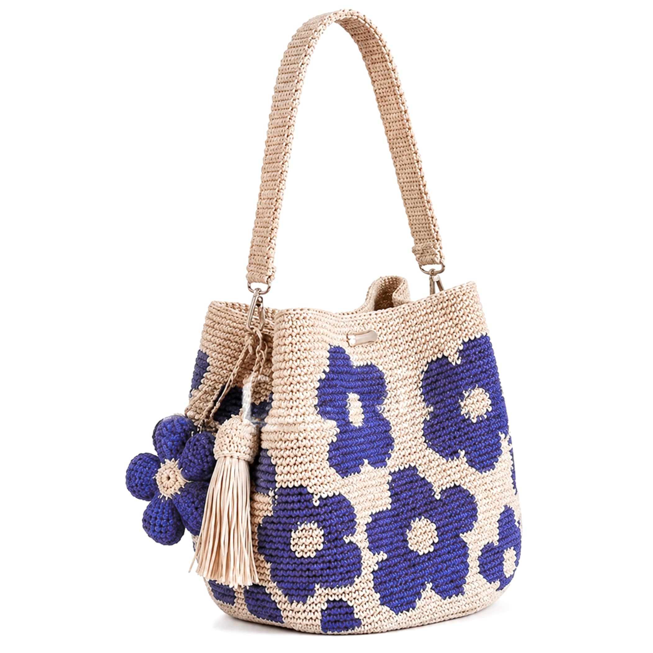 Striegro Crochet Tote Bag, Floral Purse For Women With Flower Tassels, Handcrafted Crochet Bags For Women, Purple.