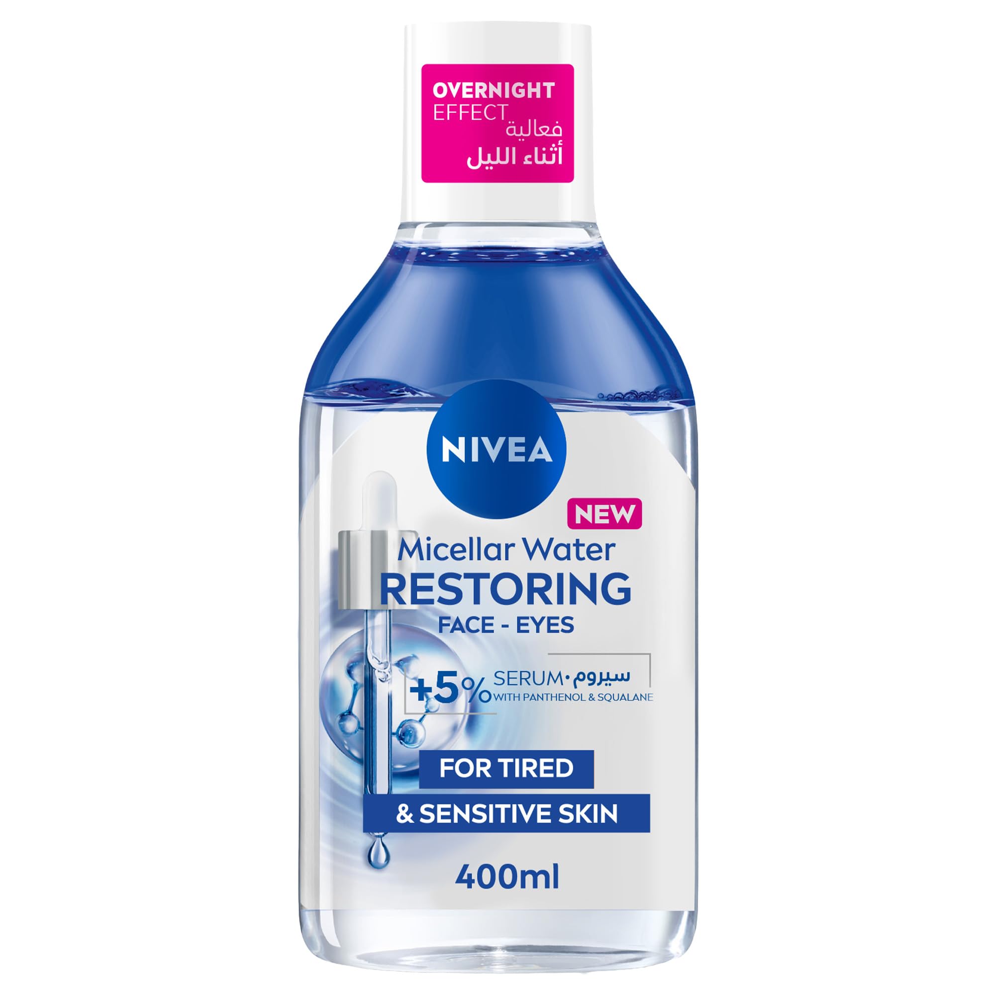 NIVEA Micellar Water Restoring Face and Eyes, Cleanses & Removes Make Up, For Tired & Sensitive skin, 400ml