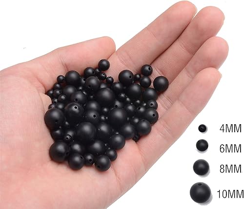 Miniatura 3 de Cuentas sueltas de ónice negro mate de 0.15, 0.23, 0.32 o 0.4 pulgadas (4, 6, 8 o 10 mm), semipreciosas naturales y redondas con espaciador para