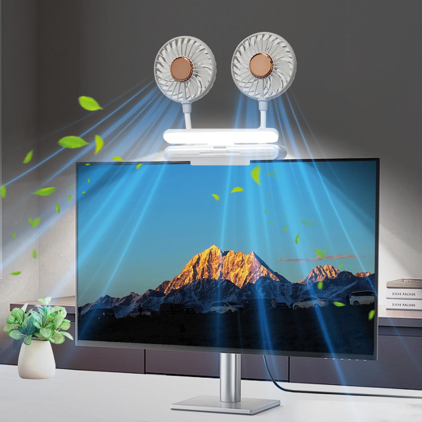 Ventilateur de bureau USB silencieux à pince écran et double tête rotative