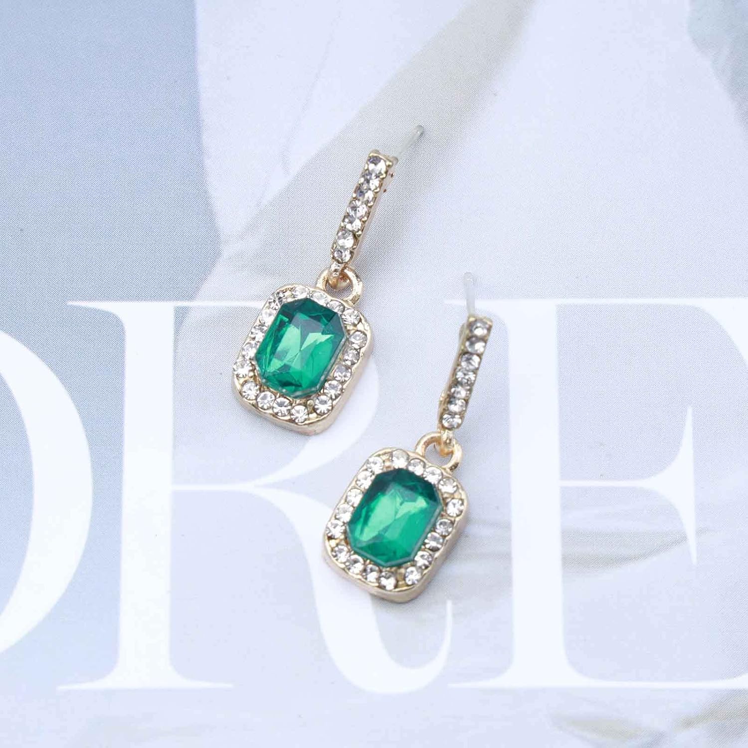 Vintage Emerald Dangle Earrings Emerald Green Crystal Earrings Gold Emerald Earrings French Cubic Green Drop Earrings Jewelry for Women - Image 4