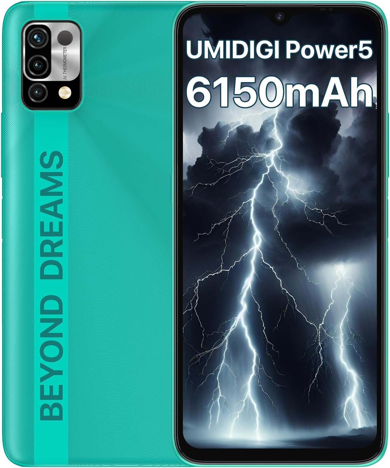 Sponsored Ad - UMIDIGI Unlocked Cell Phone, Power 5 Smartphone 3+64GB, Helio G25 Octa-Core 6150mAh, 6.53 HD Display Phones with 16MP+8MP Camera, 4G Dual SIM, Infrared Thermometer and Fingerprint&AI Face Unlock