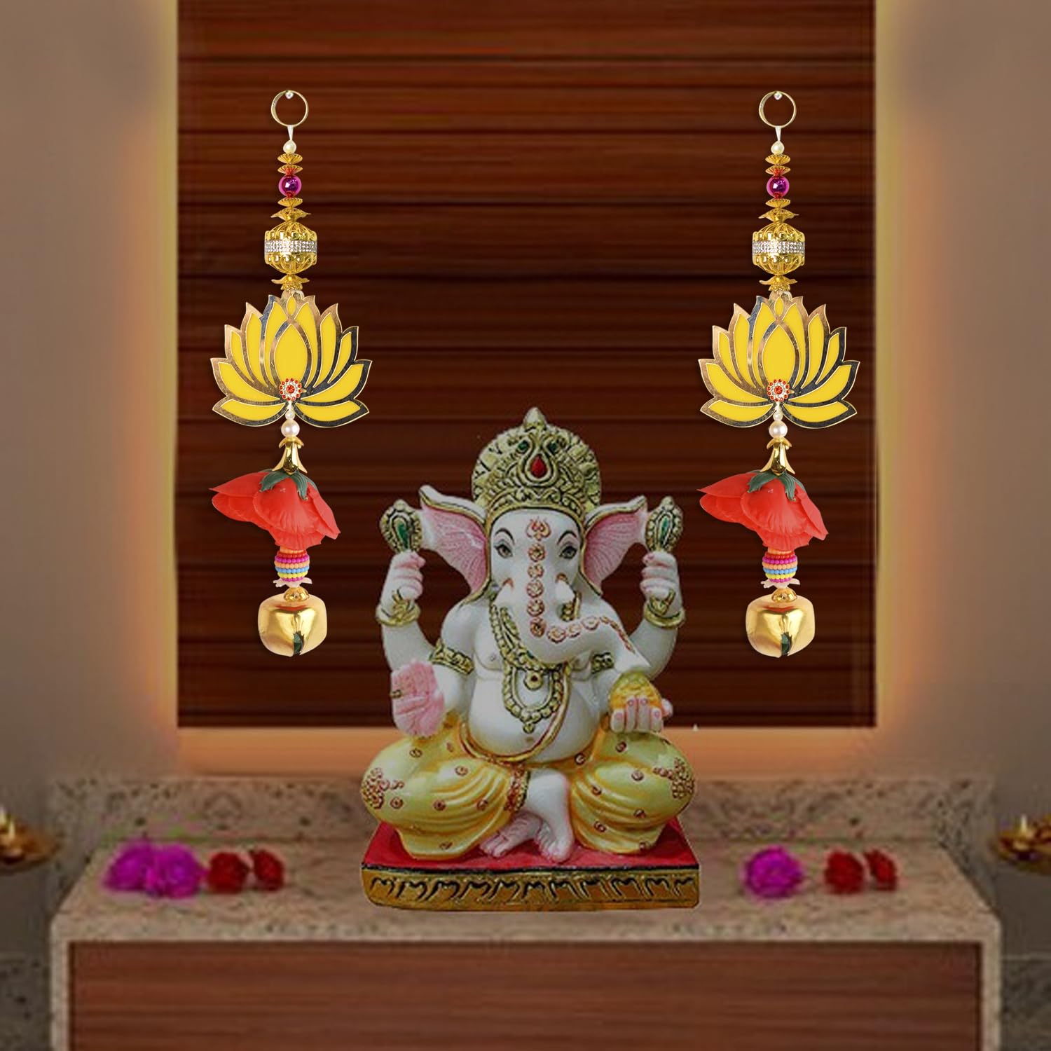 SATVIK 2 Pcs 21 Inch Lotus Latkan Decorative Toran/Wall Hanging Dipawali Navratri Designer Mandir Hanging Valance Pujan Bandhanwar Indian Festival Traditional Fancy Latkan