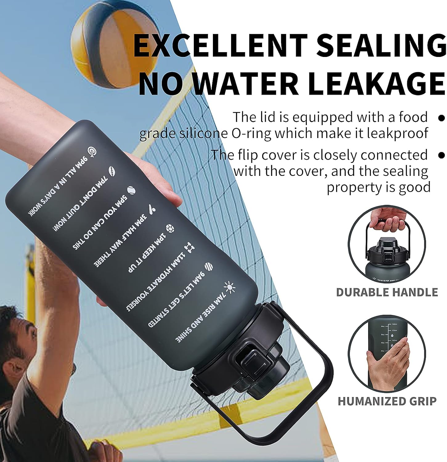 64oz,100oz,128oz Large Motivational Water Bottle with Time Marker, Leakproof & BPA Free Half Gallon Big Water Bottle with Straw Handle Tritan Frosted Water Jug for Gym,Fitness,Outdoor Sports - Image 4