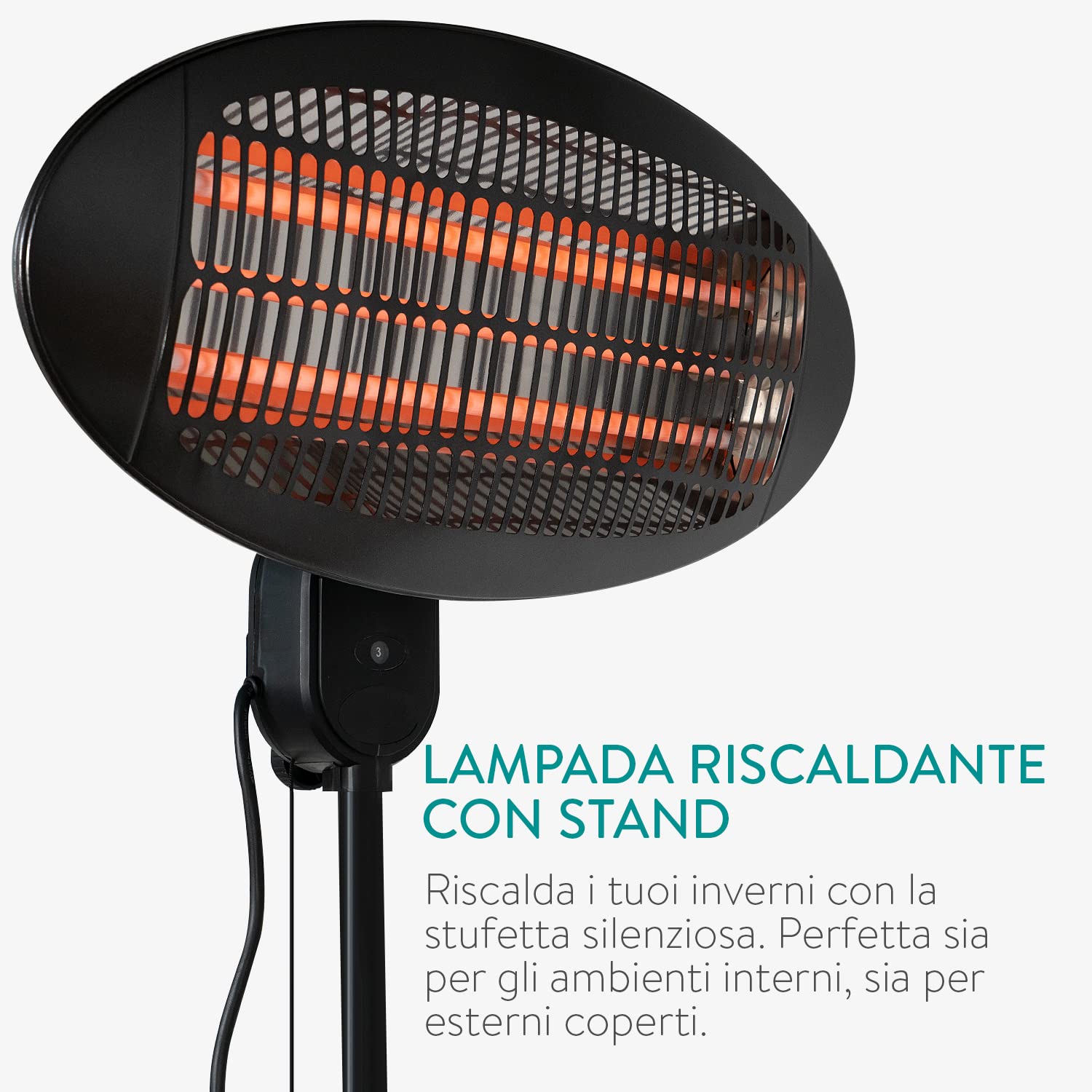 Navaris Lampada Riscaldante Esterno con 3 Barre - Riscaldatore da Terrazzo - Stufa Elettrica Interno Potenza 2000W - Radiatore Calore Cavo 3m - Nero