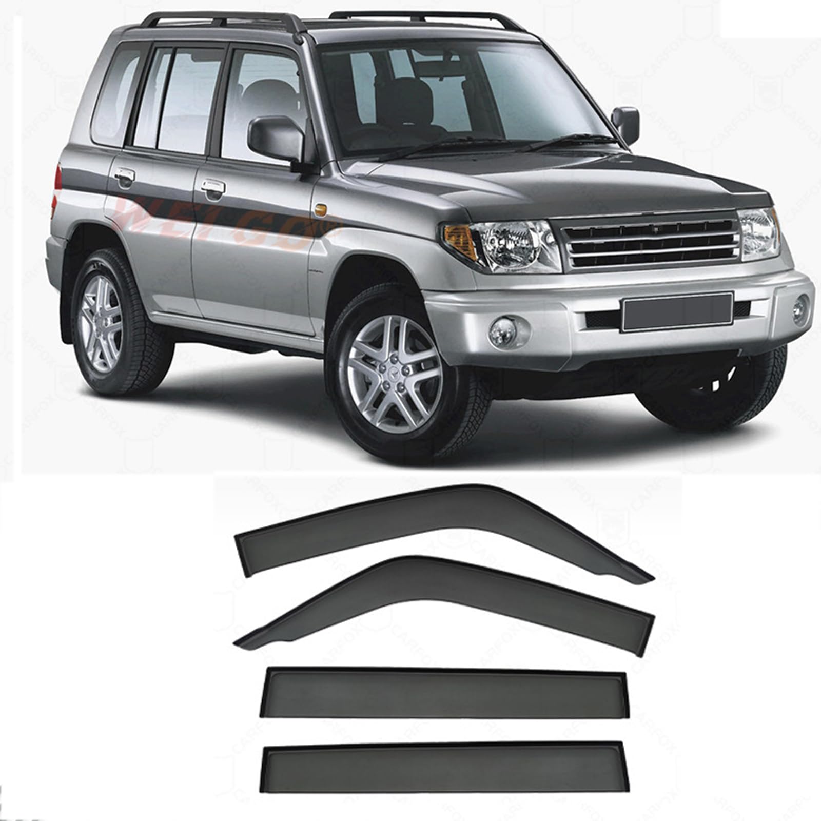 YJTYC Car Wind Deflectors for Mitsubishi Pajero io MK1 1998-2015, Window Visor Rain Guards Smoke Tinted Weather Deflector Shields for Sun Rain Protection