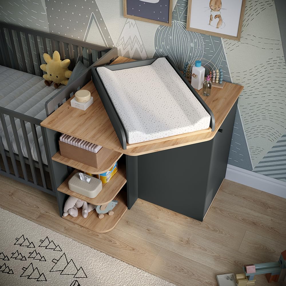 Vicco Commode à Langer Kristian, Anthracite/Artisan, 85x77.3cm avec 3 Compartiments fermés, pour Une Utilisation comme Table à Langer et Espace de Rangement