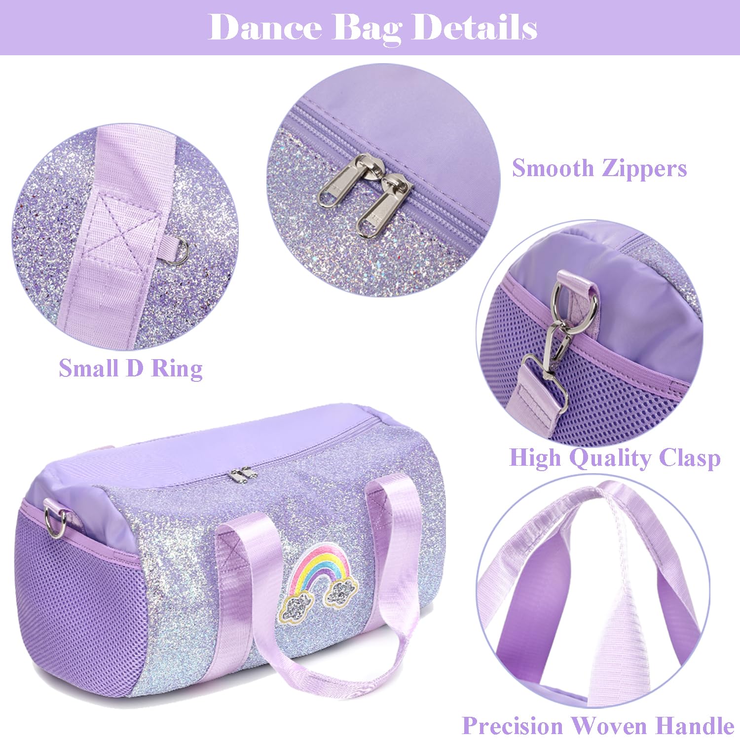 Borsa da Ballo Glitterata Bambina Ragazza Borse Danza Bambini Borsa da Ginnastica Borsoni Sportiva Borse da Viaggio per Bambina Tote da Palestra