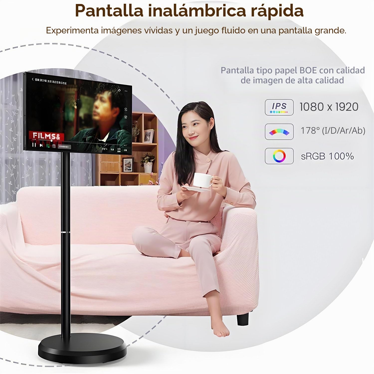 Smart Tv Portátil Pantalla Táctil, Tv Inteligente Portátil E Inalámbrica 1080p, S istema Operativo Android, 8Gb Ram + 128Gb Almacenamiento Y Soporte Suelo Ajustable Pantalla Grande 32inches