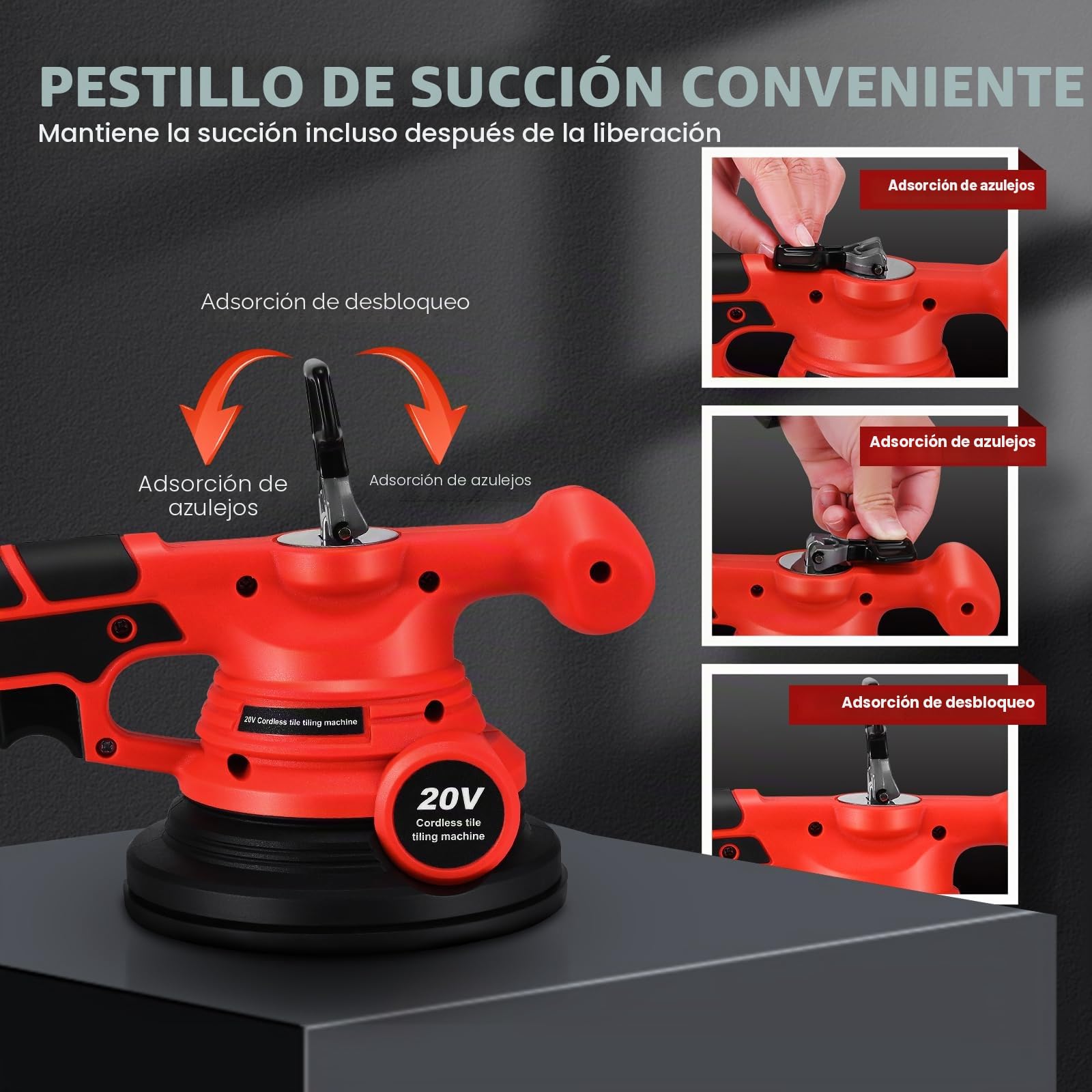 Baldosas máquina eléctrica vibrador con bolsa de succión de 145 mm 0-18000 rpm Control de velocidad continuo Herramienta de vibración para colocar azulejos de pared