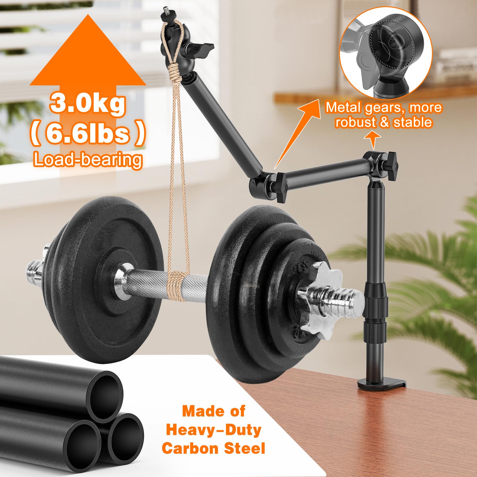 Kamera Tischhalterung, Overhead Kamera Tischstativ mit 1/4" Schraube, Schreibtisch Webcam Ständer Licht Ständer für DSLR Kameras, Webcam, Ringlicht, Projektor, Max. Belastung 3 kg