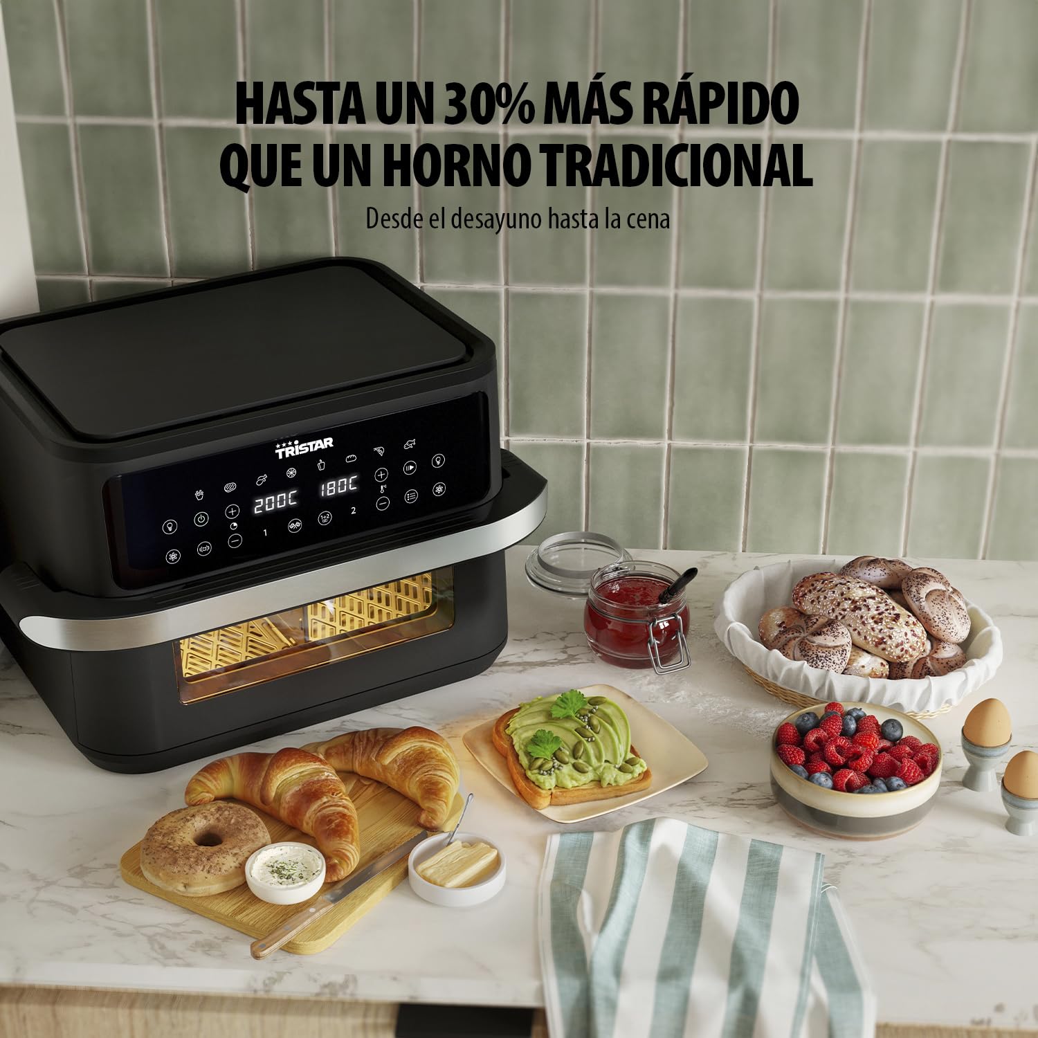 Tristar Freidora de Aire Dualzone Flex, Capacidad 10 L, 2800 W, 8 Programas, Pantalla Digital, Cocina Sin Aceite, Apagado Automático, Antiadherente, Apta Lavavajillas, FR-9432