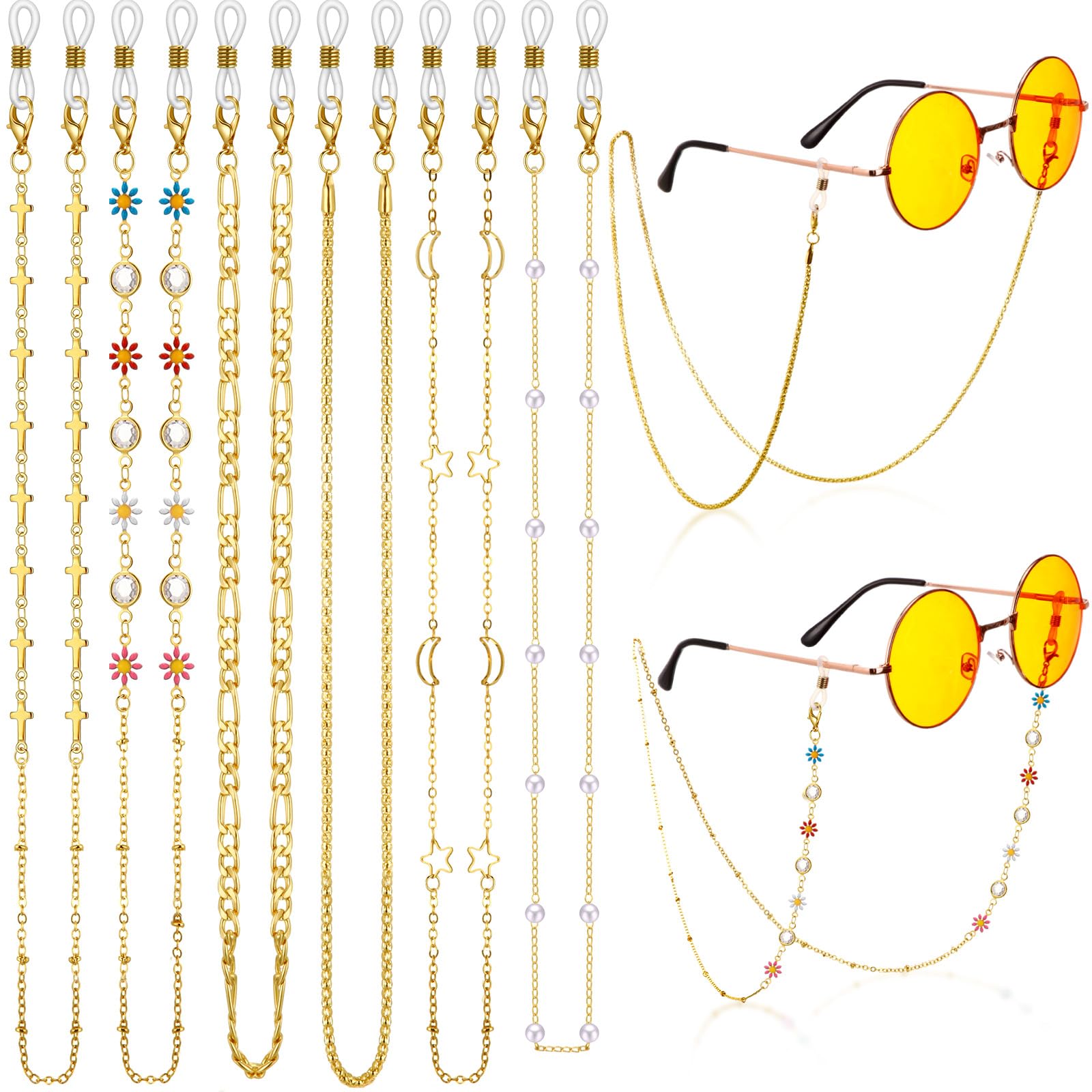 Frienda 6 Pcs Eyeglass Chains Glasses Chain Holder Lanyard for Women Beaded Glasses Strap Around Neck Sunglasses Cords