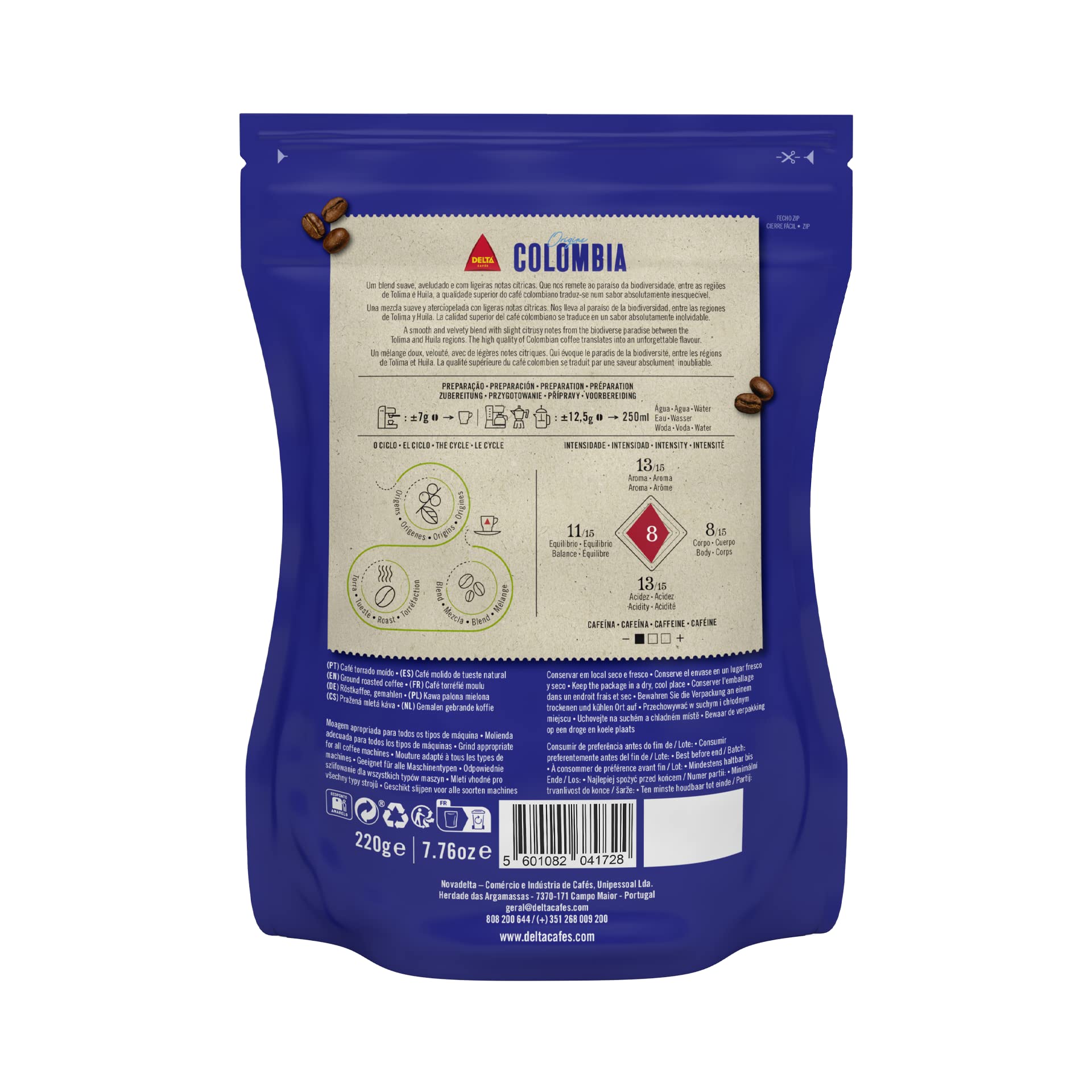 Delta Cafés Bio Origen Colombia - Café Molido Certificado - Notas Suaves y Aterciopeladas con Leves Matices Cítricos - Molido Natural- 220 g — view 2