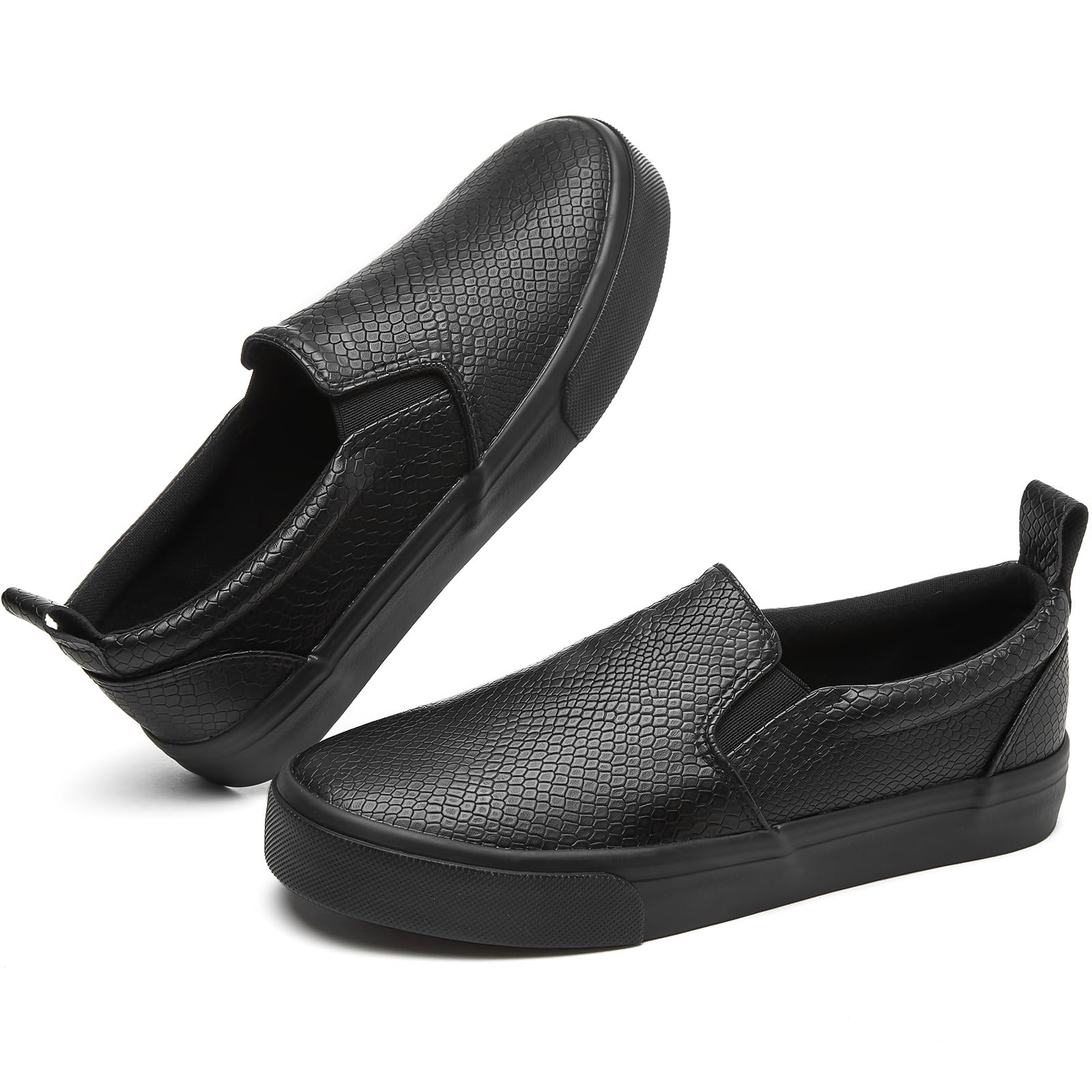 Photo 1 of TUOPIN Womens Synthetic Leather Slip On Shoes,Padded Collar Slip on Sneakers for Women,Casual Loafers Walking Shoes(Full Black.US08)