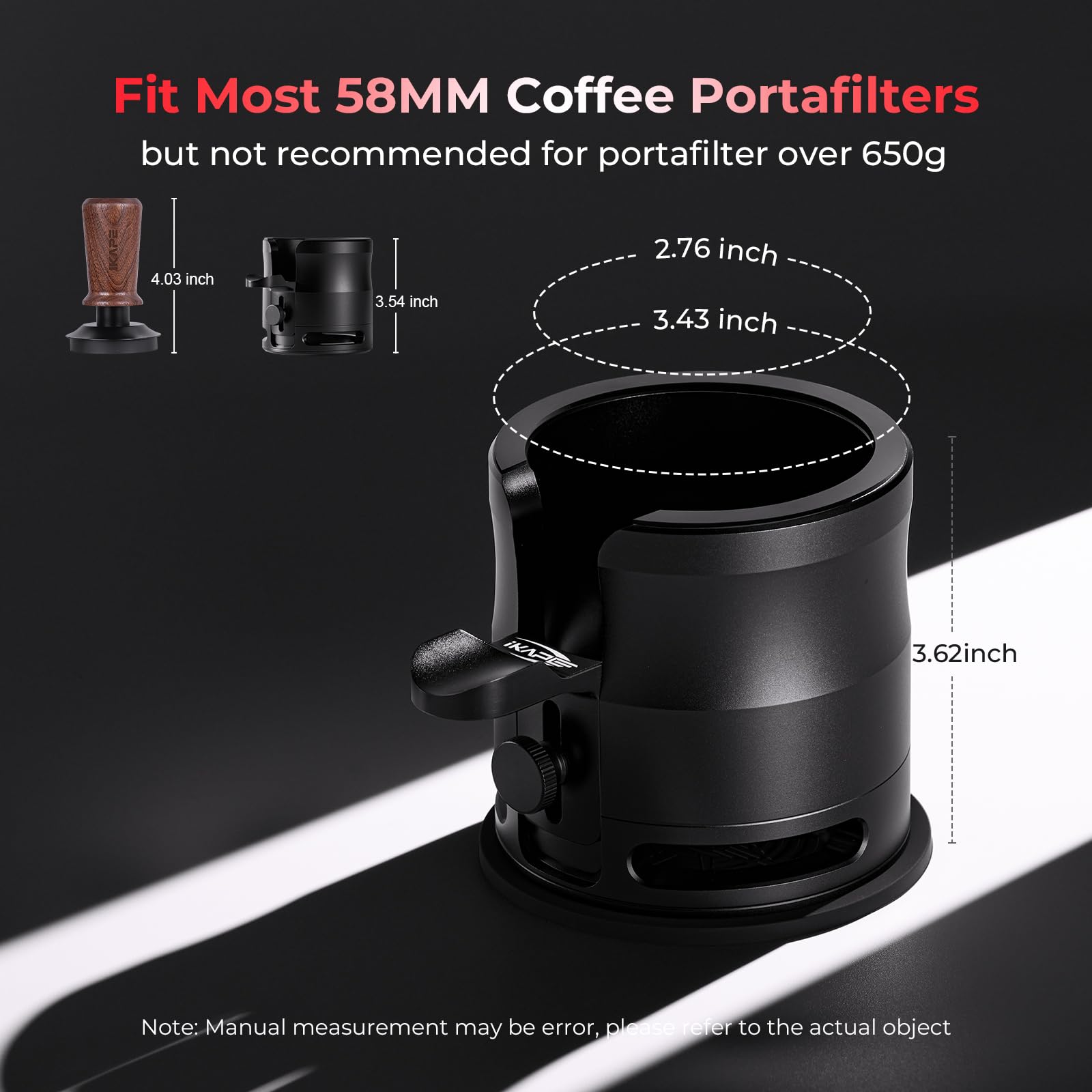 IKAPE Soporte para tamper de café expreso y portafiltros, base de aleación de aluminio para presionar portafiltros espresso, apto para portafiltros a partir de 58 mm de diámetro