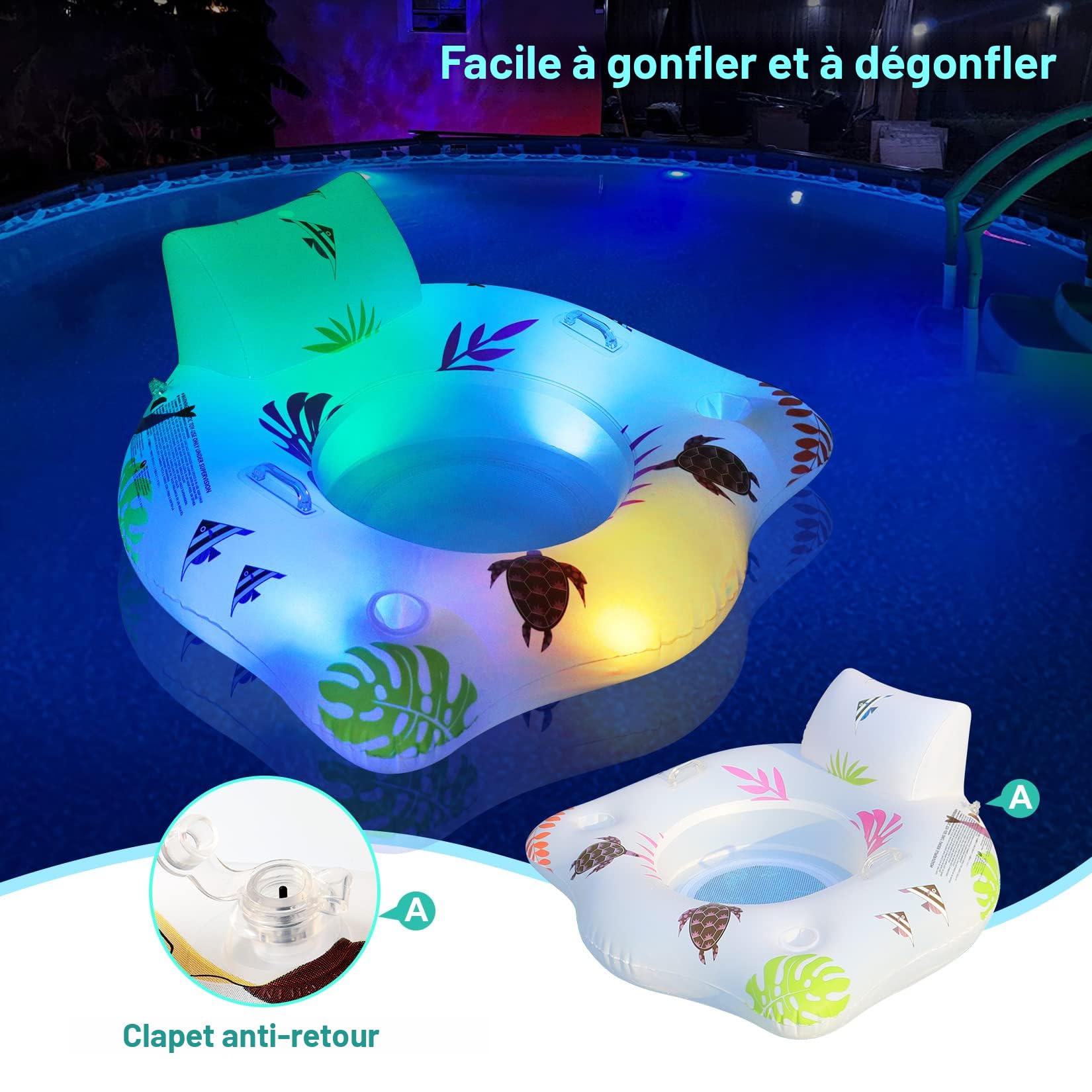 Flotteur Gonflable Cygne Avec Lumières LED Solaires - 106,7 Cm - Pour Piscine, Plage, Lac - Charge Automatique Au Soleil