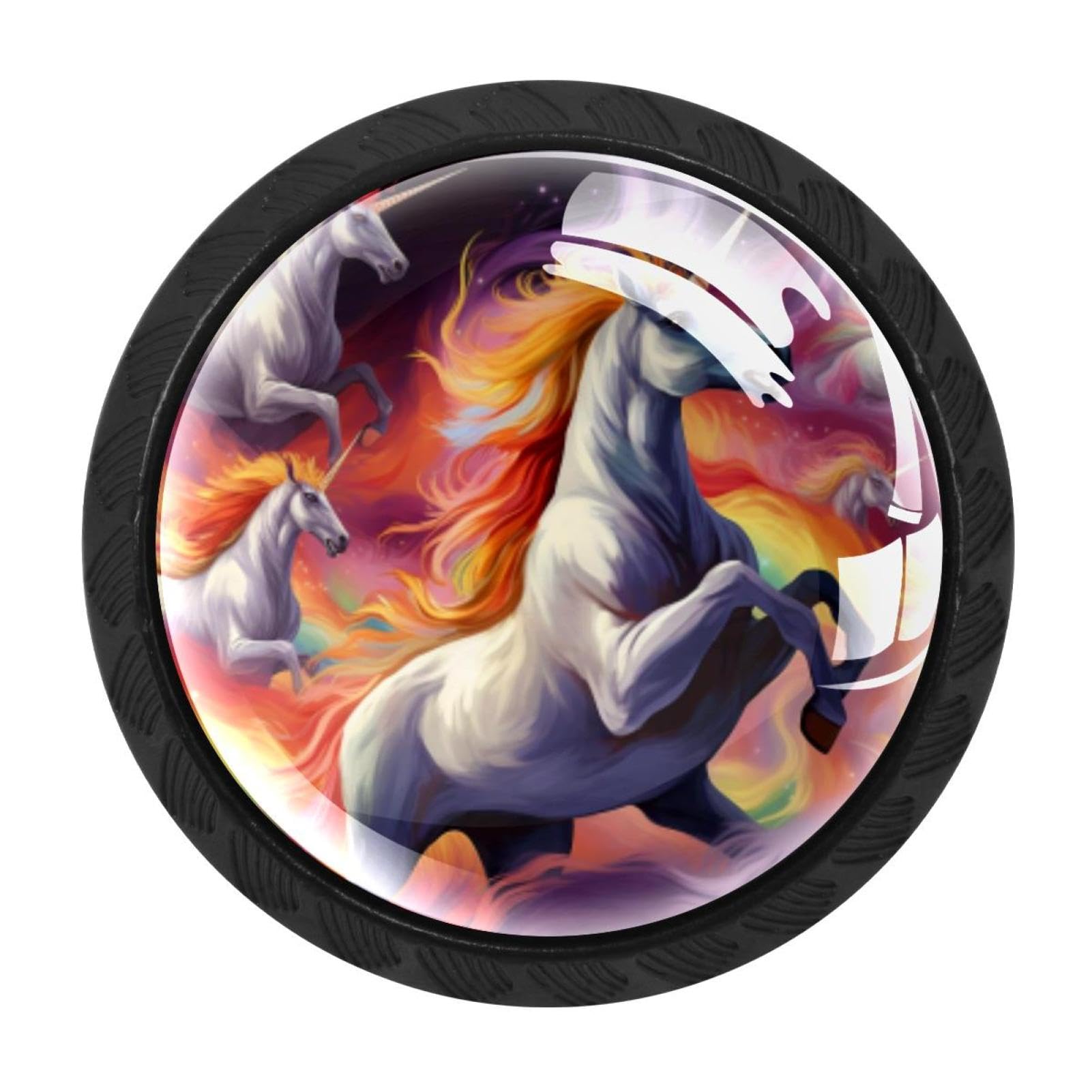 Chenzzzz Multicolored 14 4 Pieces Rainbow Unicorn Drawer Knobs, 35Mm Black Kitchen Cabinet Knobs, Drawer Pulls And Knobs, Glass Cabinet Hardware Single Hole Knob For Cabinets And Drawers Round