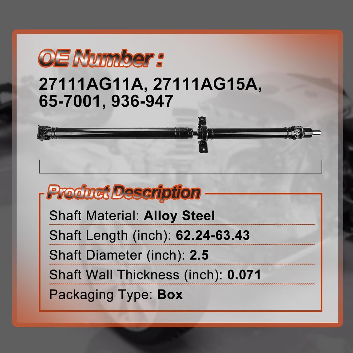 936-947 Rear Drive Shaft Prop Shaft Driveshaft Assembly Fit for Subaru Outback 2005 2006 2007 2008 2009, AWD, 4 Speed Automatic Transmission, Replace OE 27111AG11A, 27111AG15A