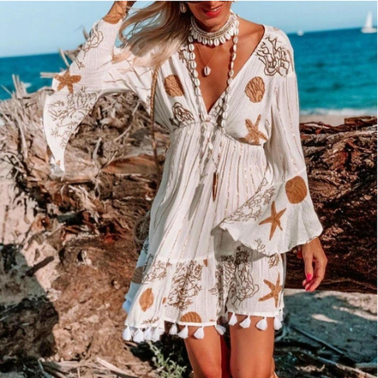 Robe Bohemian Summer Sundren, Imprimée Florale-Blanc-XL