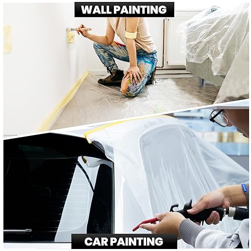 Miniatura 6 de ADHES Película de Enmascaramiento Pre-Pegada con Borde Adhesivo, 22 pulgadas x 98 pies, 3 Rollos Cinta de Enmascarar Sin Residuos para Pintura,