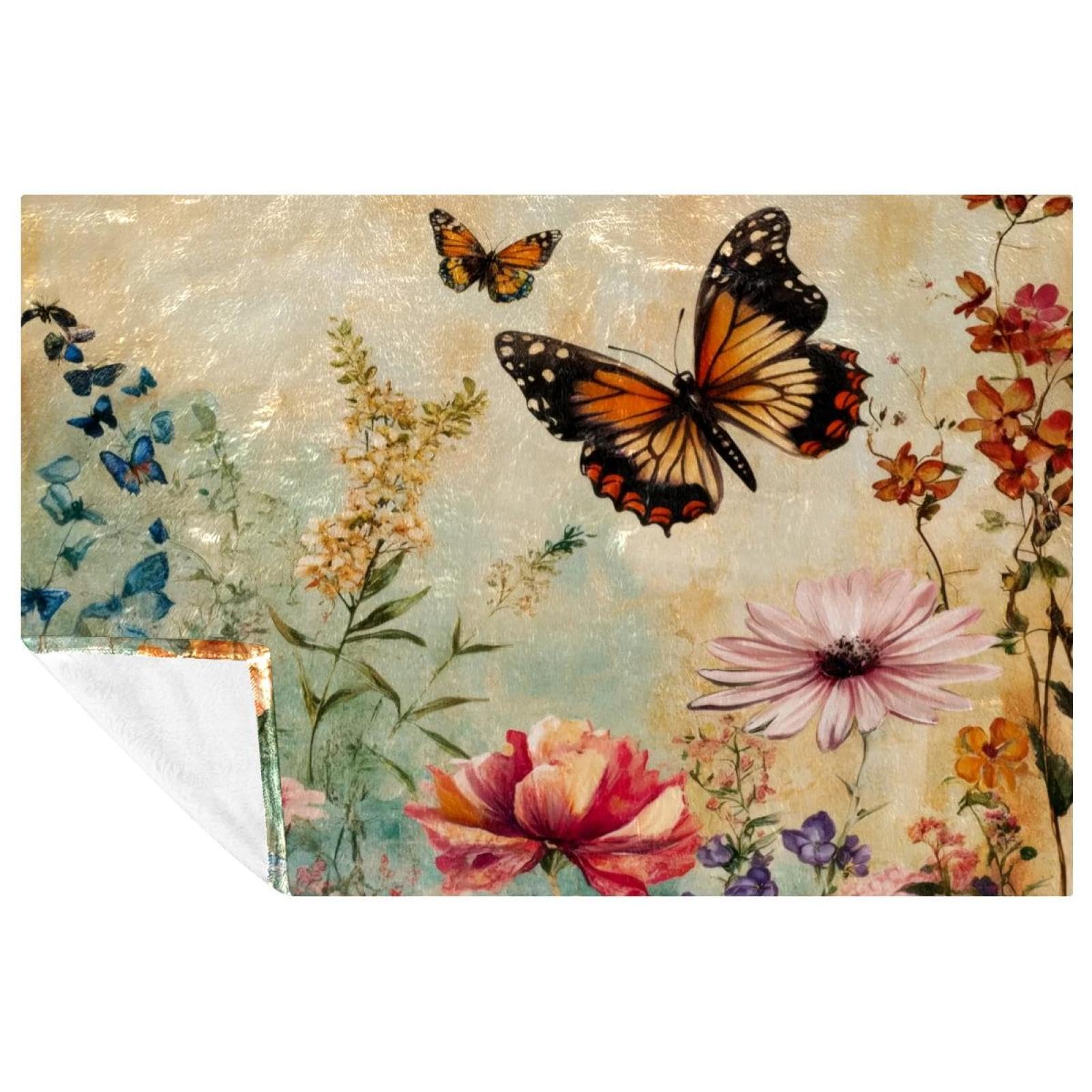 Couverture vintage et chaude au motif de fleurs sauvages pour lit
