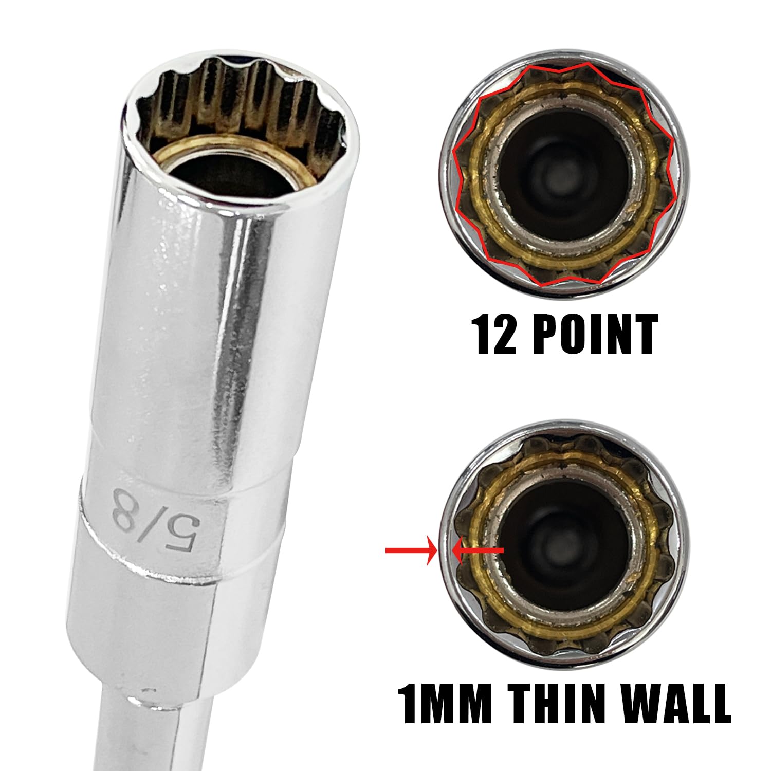 Lot de 6 bougies d'allumage magnétiques pivotantes de 3/8", comprend des bougies d'allumage à paroi mince de 9/16", 5/8", 13/16", 14 mm, à paroi mince avec 12 points, CR-V