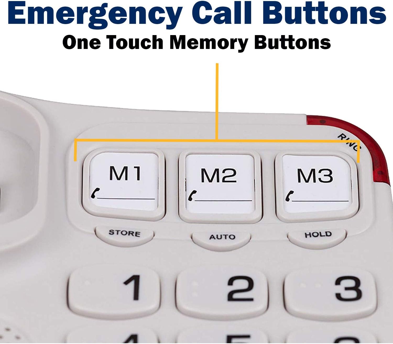 Blue Donuts BD-403BWHT Big Button Phone for Seniors – Visually Impaired Phones for Elderly, Landline Phones for Home, Braille Phone