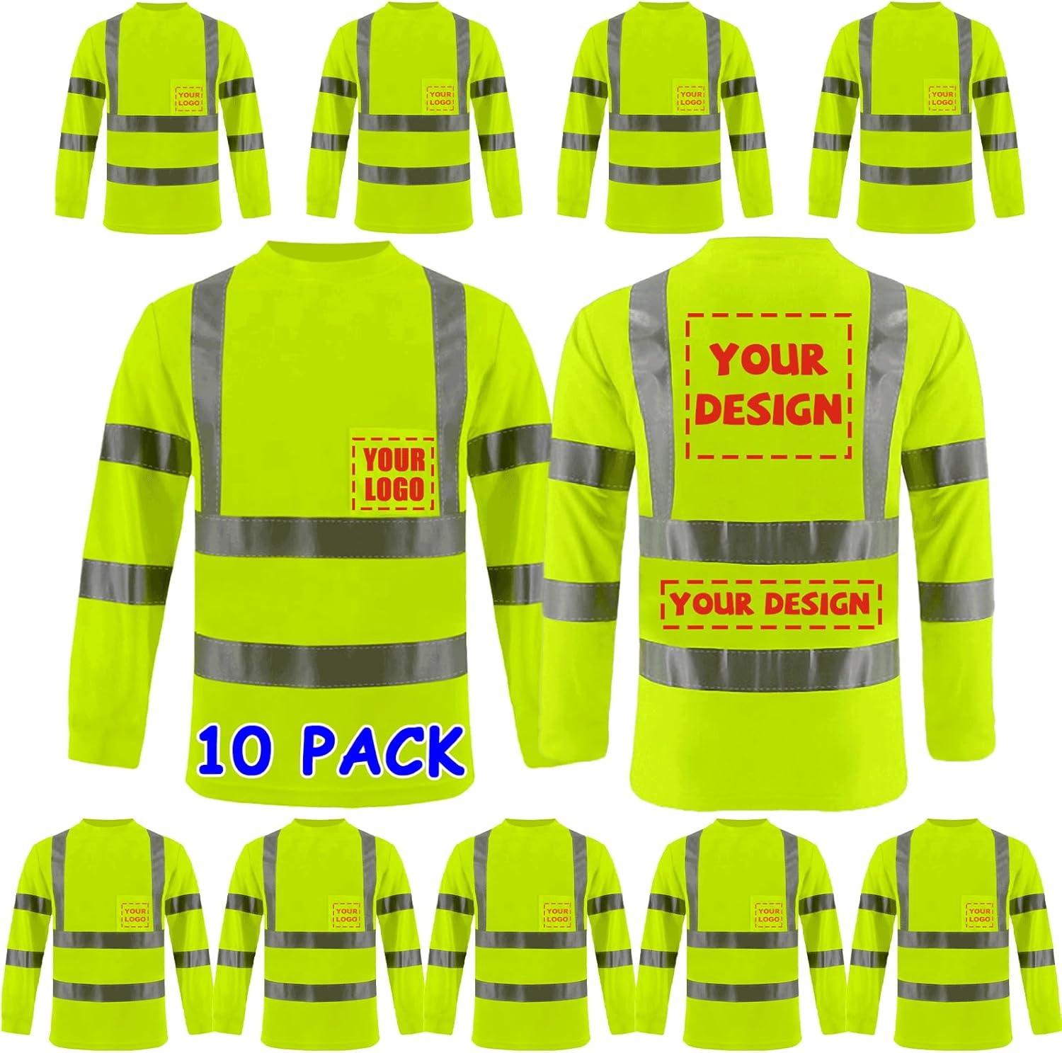 BeautyWill High Visibility Reflective Shirts for Men and Women Class 2 Safety Shirts with 6 Reflective Tapes
