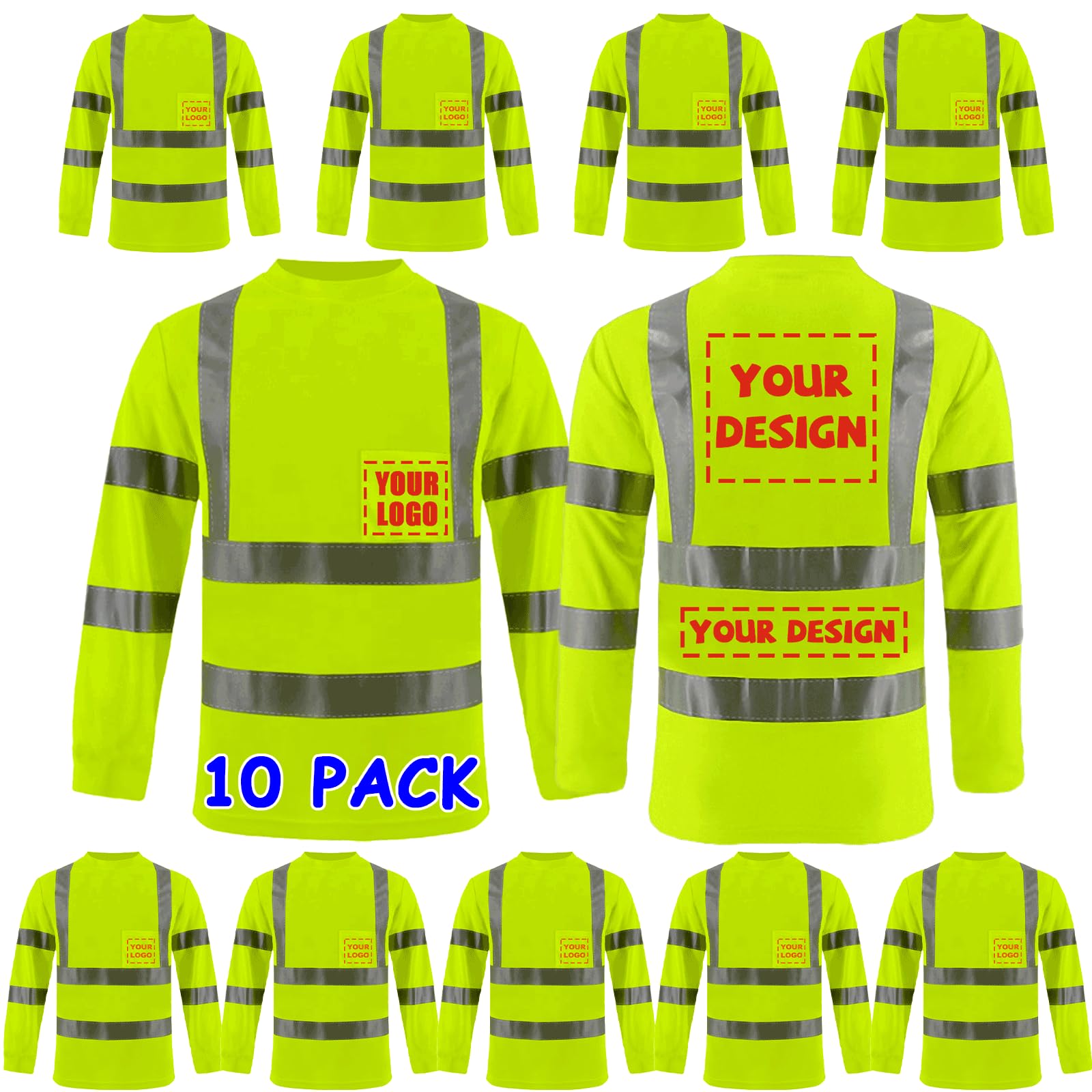 BeautyWill High Visibility Reflective Shirts for Men and Women Class 2 Safety Shirts with 6 Reflective Tapes