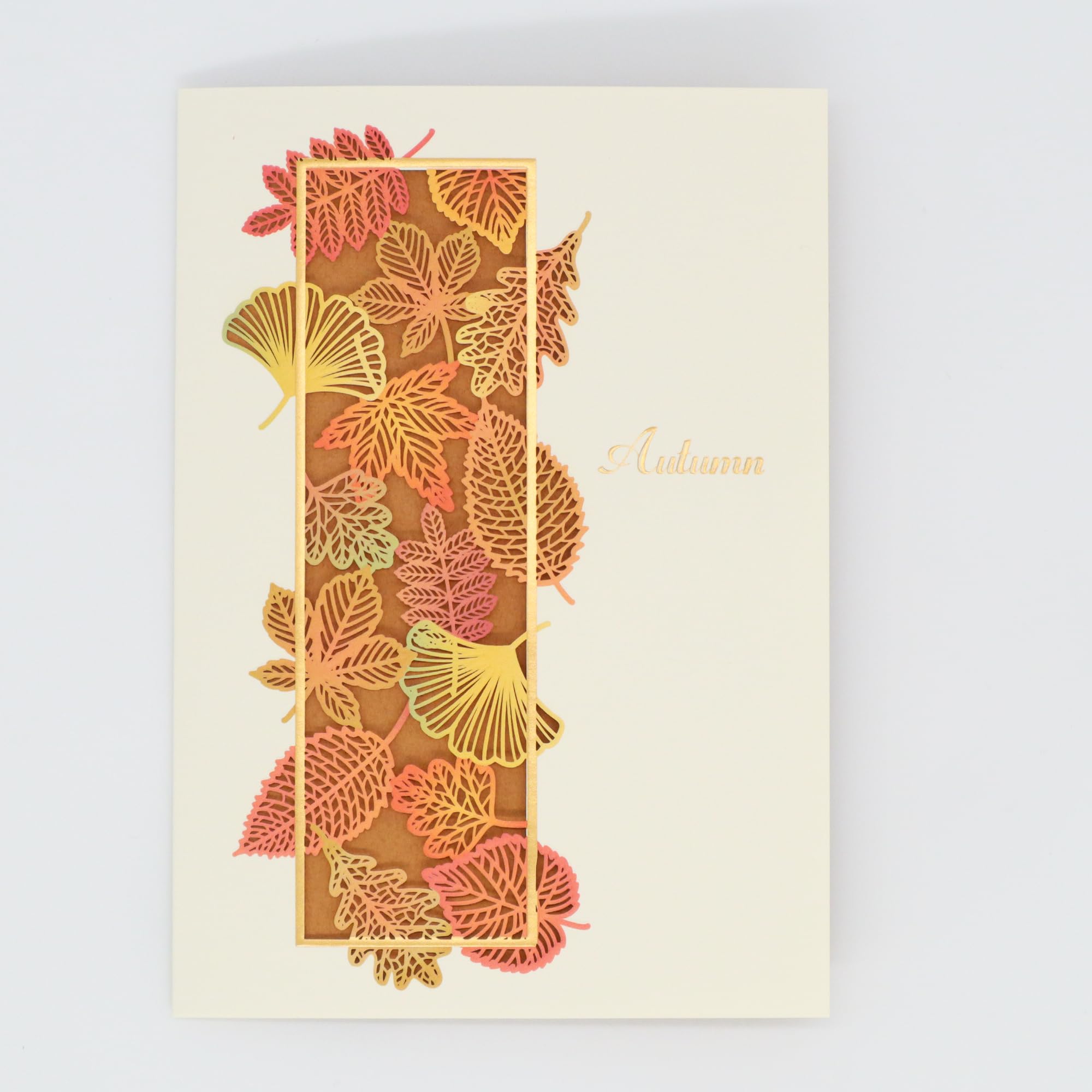Amazon | 【 メッセージ カード 秋 】 縦型 紅葉 リーフ ワーク