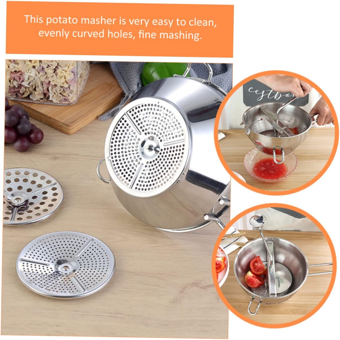 Stainless Steel Potato Ricer and Masher Tool Handheld Vegetable Masher for Easy Potato Fruit and Vegetable Mashing Manual Kitchen Tool for Home Cooking