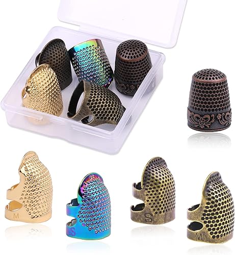 5 dedales de costura, anillos de dedal de costura de metal ajustables, protector de dedo de dedal de costura para bricolaje a mano, escudo de metal