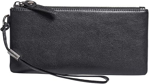 LUYILA Bolso de mano de cuero para hombre bolso de mano de gran capacidad con cremallera larga con tarjetero multifunción