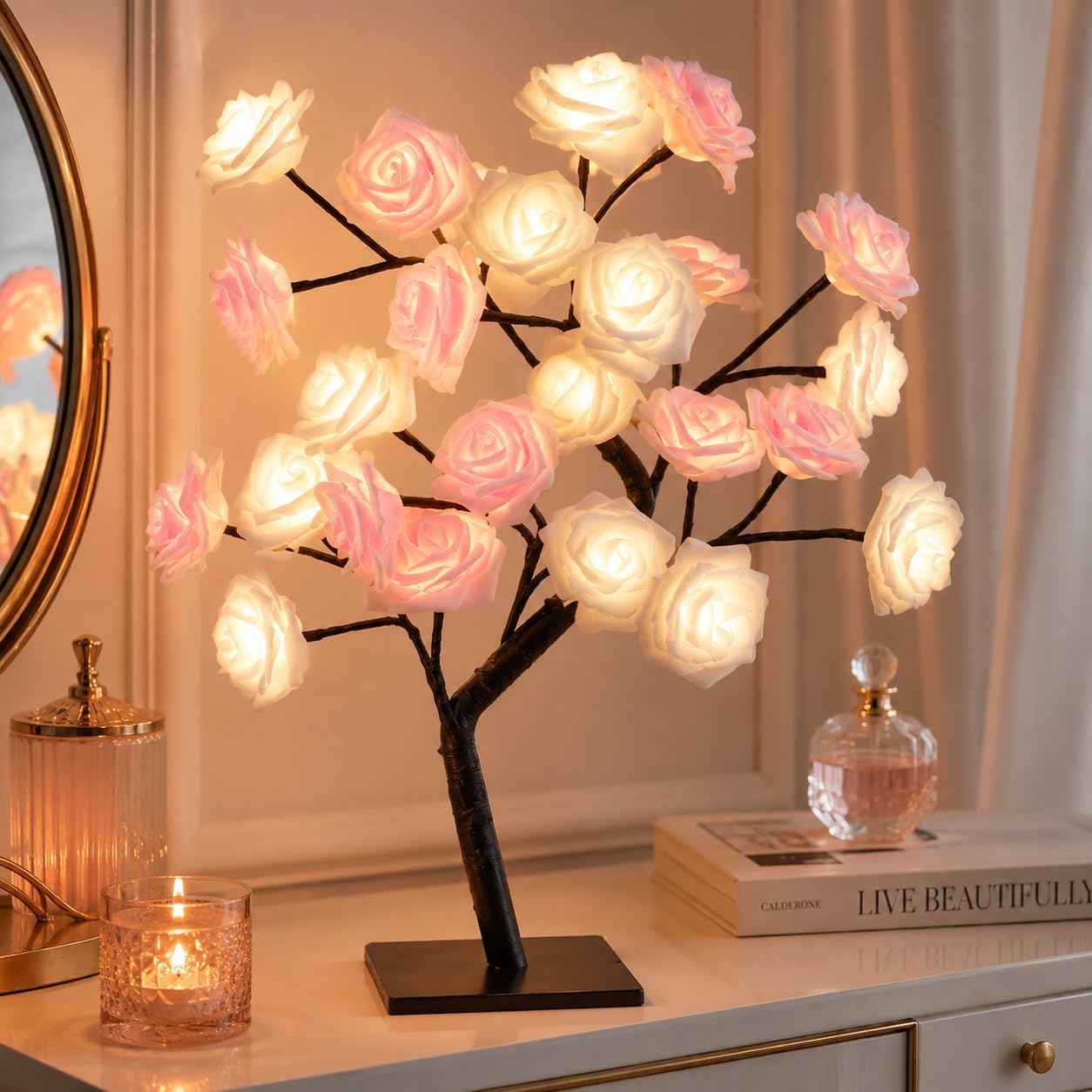 LED Rose Tree Lamp, USB Powered Artificial Flower Night Light