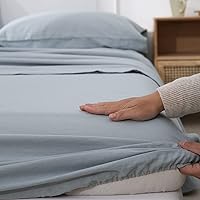 Vista 50 de Simple&Opulence Linen Fitted Sheet (1 Piece) - 14 Inch Deep Pocket Mattress Cover Natural Flax Cotton Blended Soft Breathable Bedding - Linen, Full