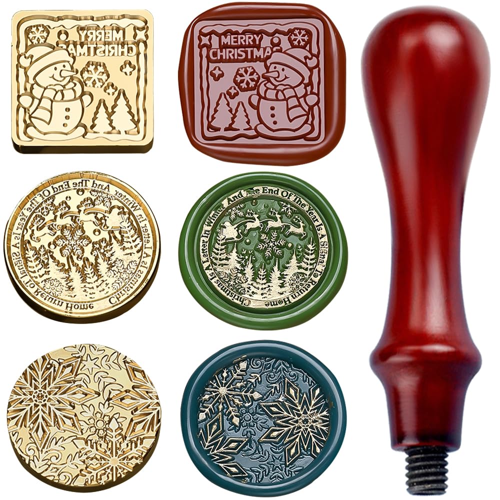 WUERLIN Weihnachts-Wachssiegel-Set – Mit Weihnachtsmann & Schneeflocken Stempel, Wachsperlen, Löffel & Zubehör