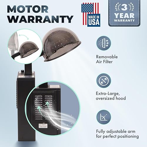 Miniatura 5 de Buy-Rite X-TRA Hot - Secador de pelo profesional con capucha de 980 W con temporizador, 4 ajustes de calor, capucha ajustable extragrande, filtro