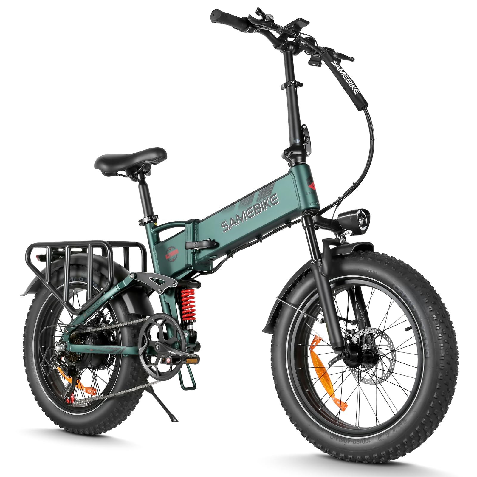 SAMEBIKE 20"x4" Fat Bike electrica Plegable 100km autonomía eBike para Commuting 48V 15Ah Batería reemplazable Bicicletas de Uso Diario con suspensión Delantera y 7 velocidades