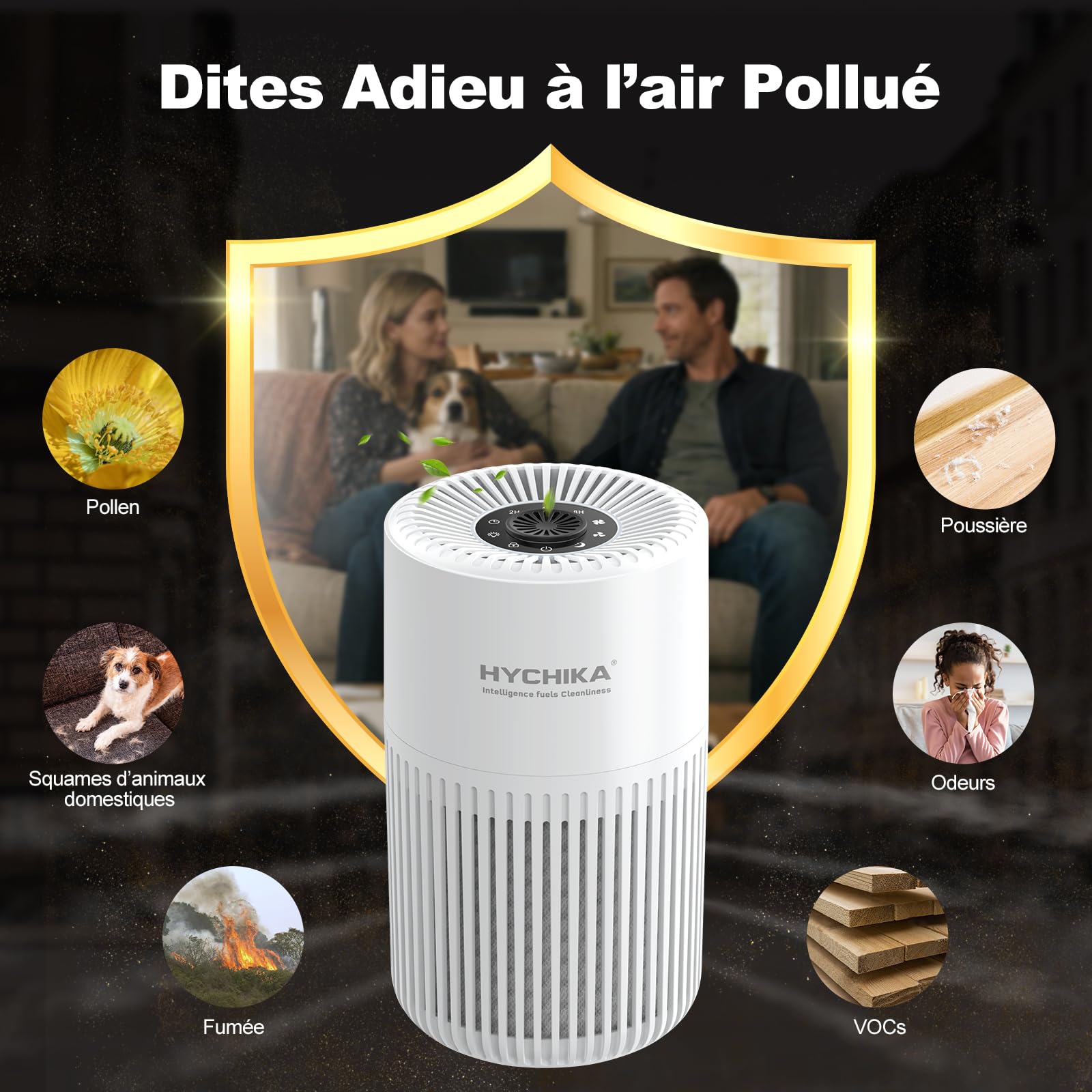 Purificateur d'Air Chambre - Filtration Efficace contre Allergies et Odeurs, Silencieux, avec Éponge d'Aromathérapie, 10W Économie d'Énergie, CADR 95, Air Purifier HEPA pour Maison Bureau