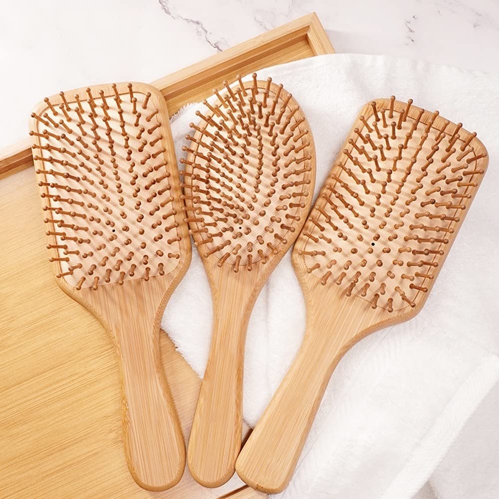 Cepillo for el cabello, peines de bambú de madera natural (rectángulo + ovalado) Cerdas de bambú Cepillo for desenredar el cabello for mujeres, hombres Reduce el encrespamiento, masajea el cuero cabel