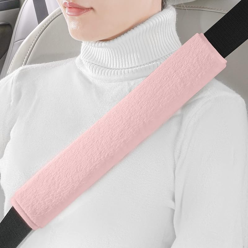 Capa para Cinto de Segurança LACDL Extra Longa em Pelúcia Rosa – 33 cm, 2 unidades