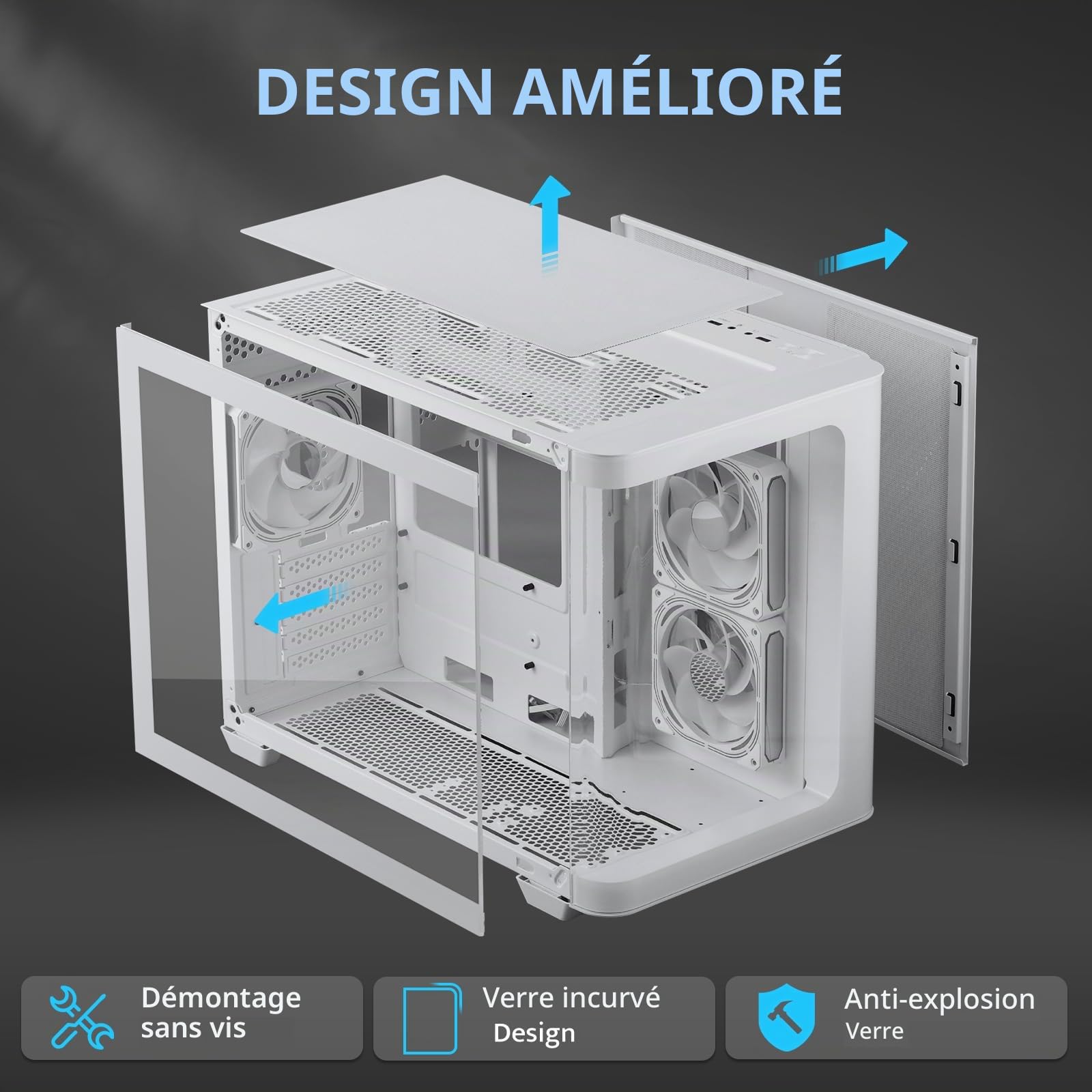 darkFlash Boîtier PC de Jeu Micro-ATX MATX avec 3 Ventilateurs ARGB de 120 mm, Vue panoramique Double Verre trempé, Port USB 3.0, Prend en Charge Double AIO 360 mm, Blanc (DPW90M)